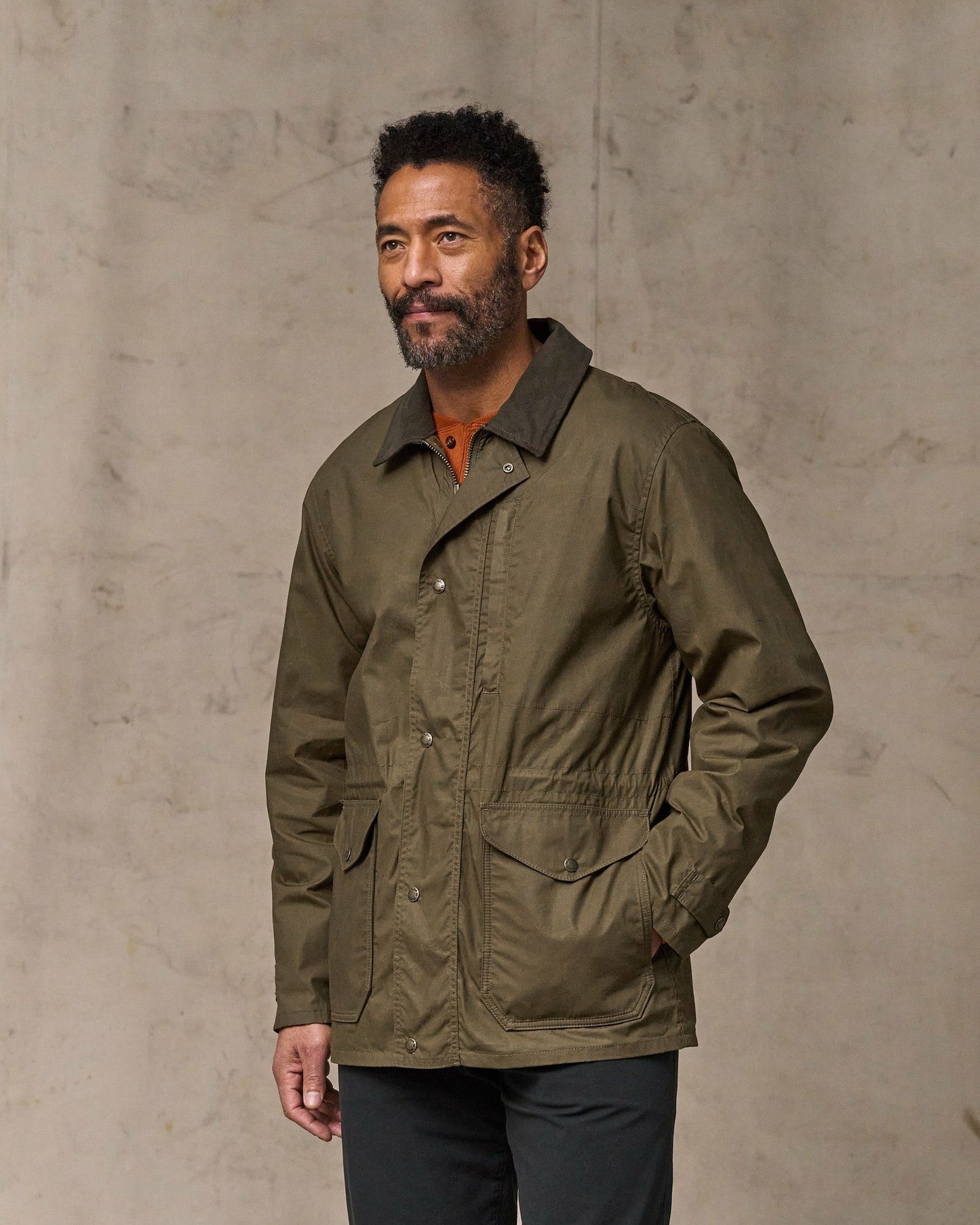 Filson Men Dry Wax Mile Marker Coat - Burnt Olive