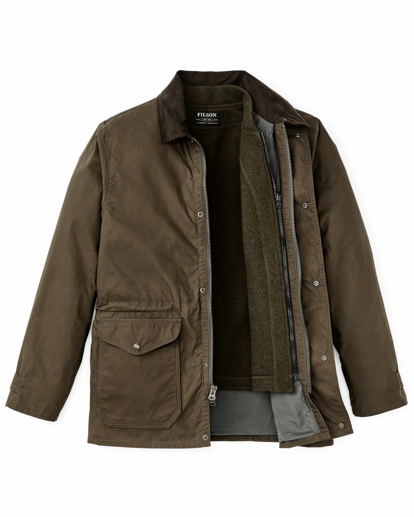 Filson Men Dry Wax Mile Marker Coat - Burnt Olive