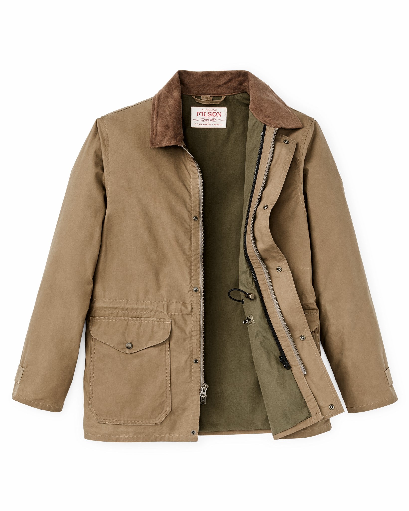 Filson Men Dry Wax Mile Marker Coat - Dark Beige