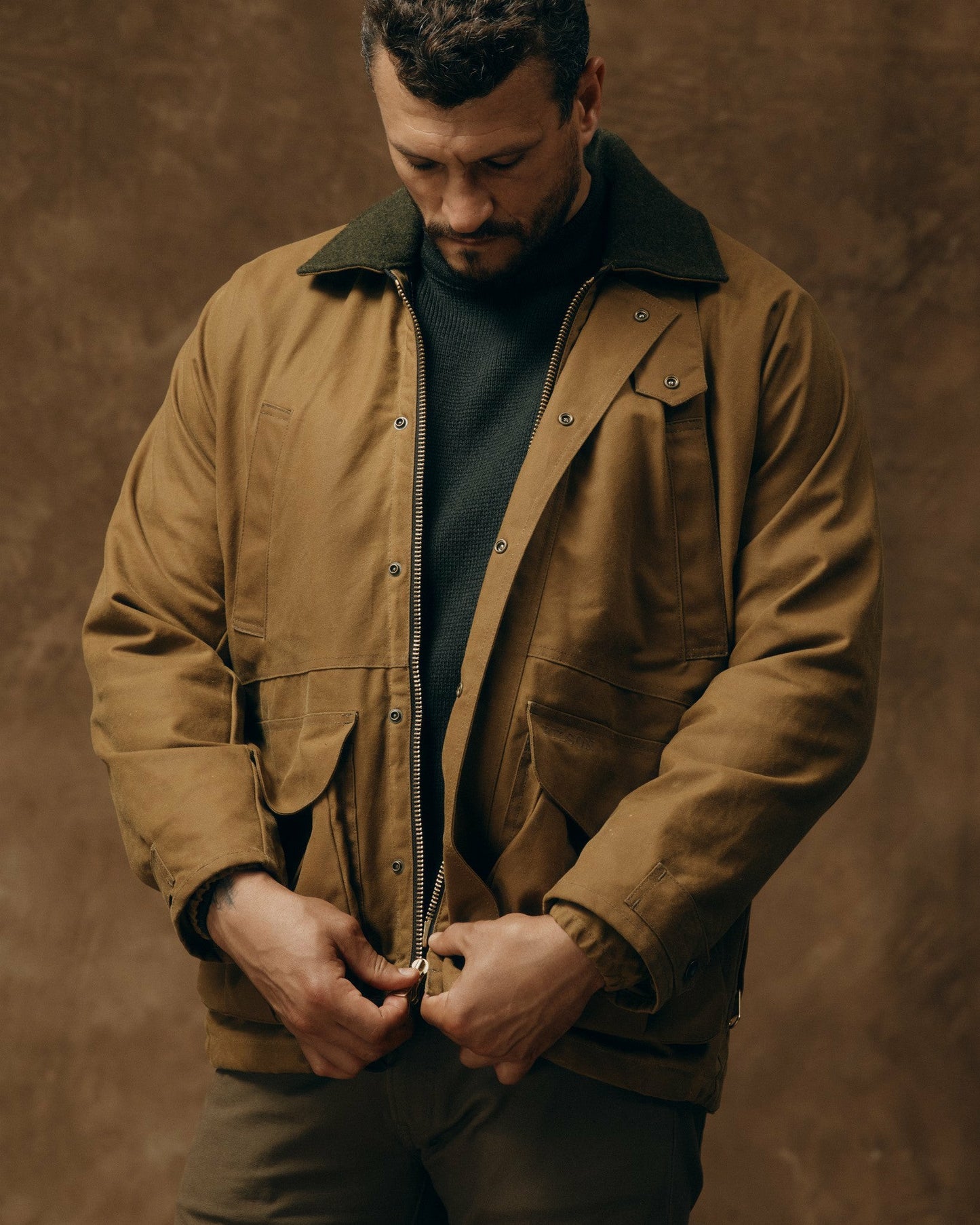 Filson Men Lined Tin Cloth Field Jacket - Dark Tan