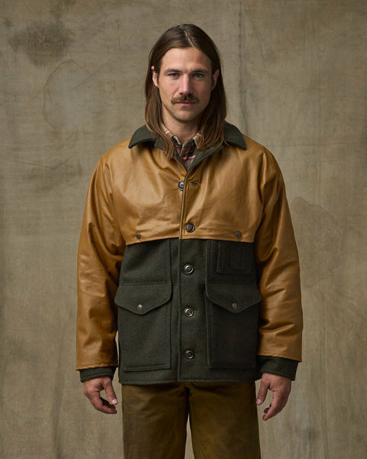 Filson Men Mackinaw Wool Caped Cruiser Jacket - Peat Black / Dark Tan