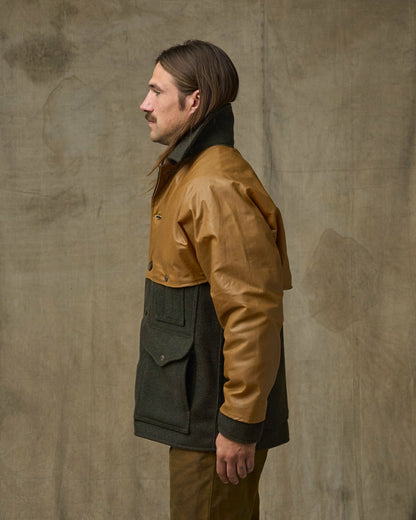 Filson Men Mackinaw Wool Caped Cruiser Jacket - Peat Black / Dark Tan