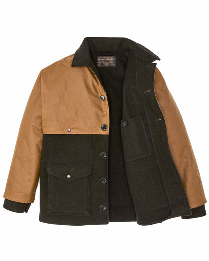 Filson Men Mackinaw Wool Caped Cruiser Jacket - Peat Black / Dark Tan