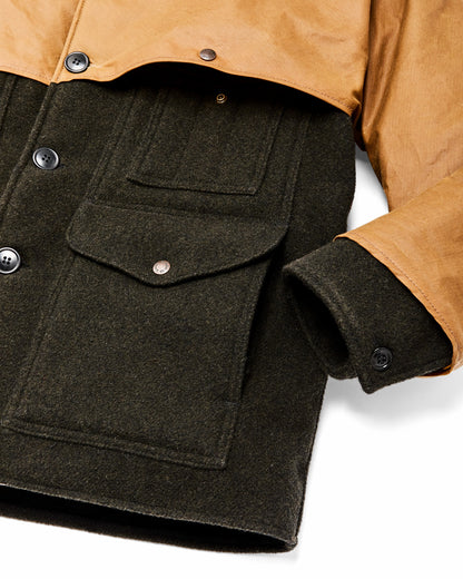 Filson Men Mackinaw Wool Caped Cruiser Jacket - Peat Black / Dark Tan