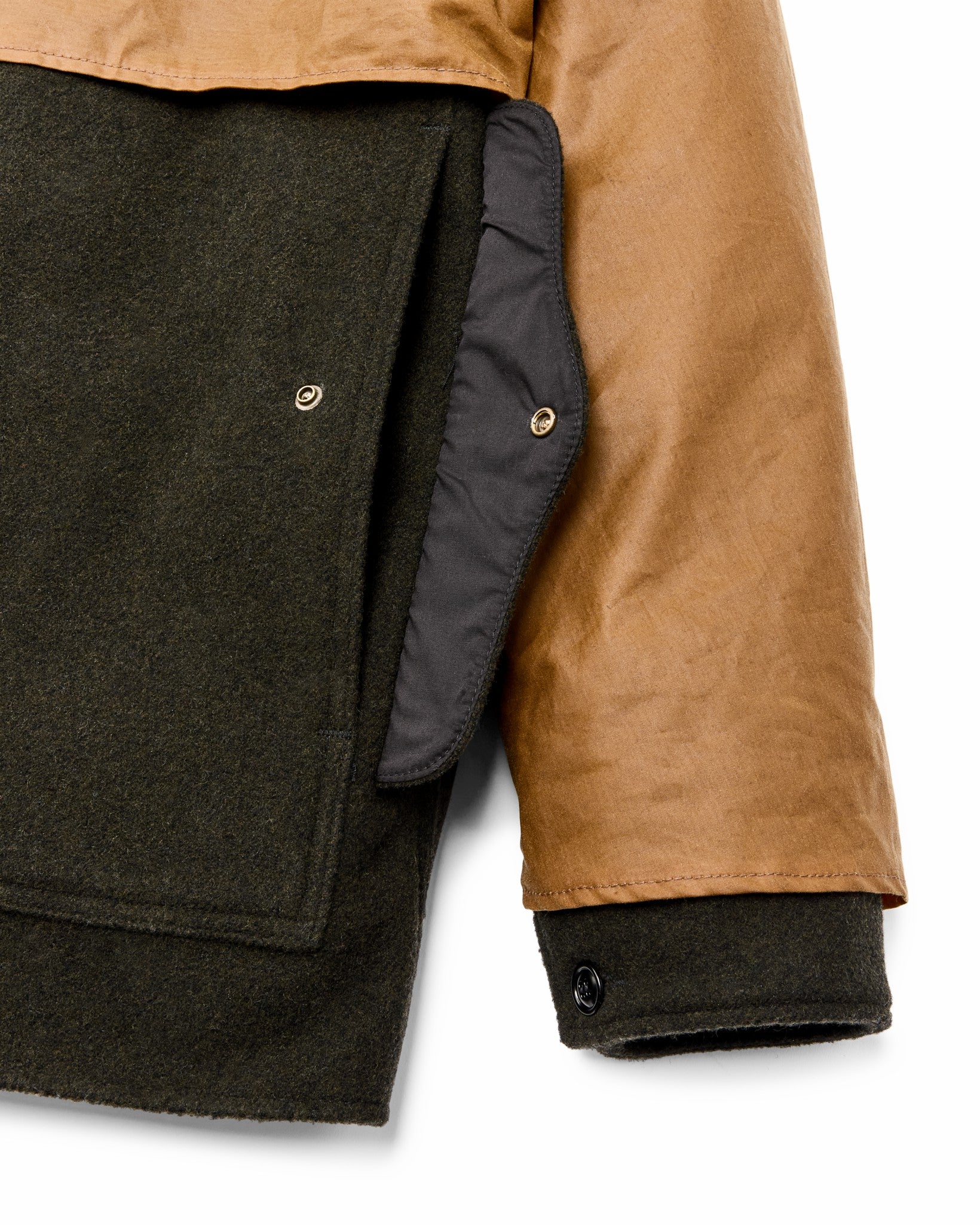 Filson Men Mackinaw Wool Caped Cruiser Jacket - Peat Black / Dark Tan