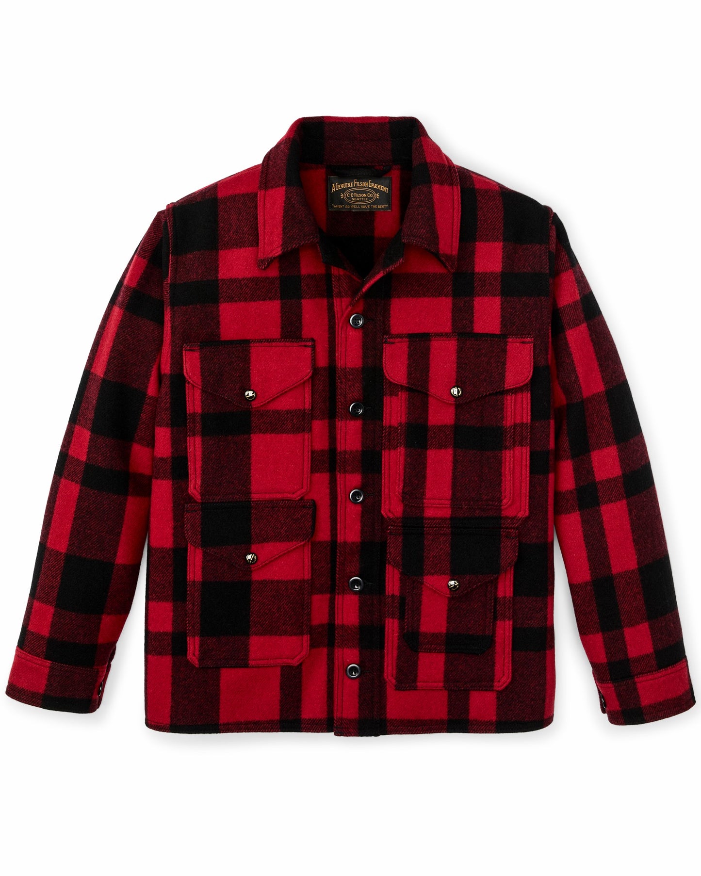 Filson Men 1940s Mackinaw Wool Cruiser Jacket - Red / Black Heritage Plaid