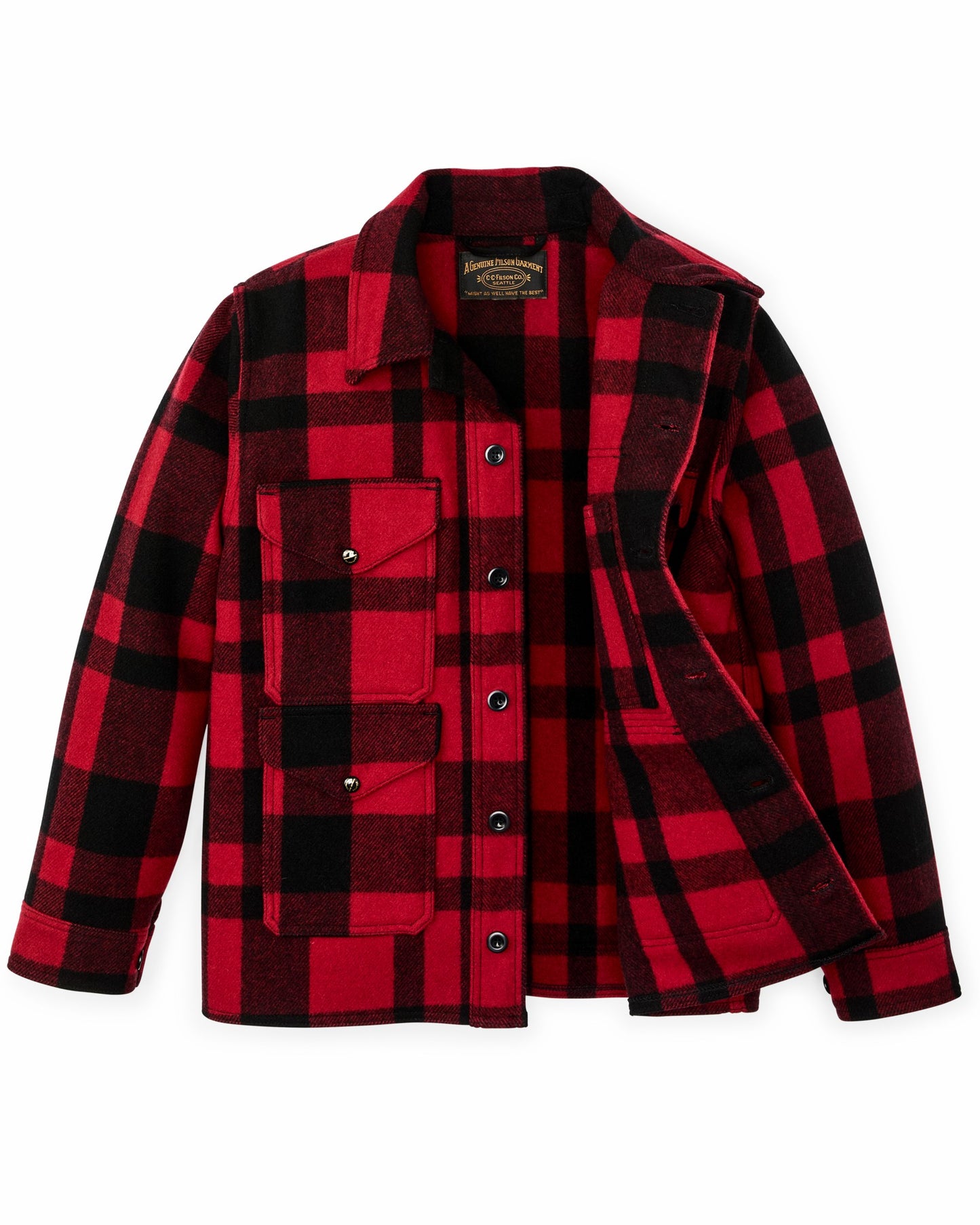 Filson Men 1940s Mackinaw Wool Cruiser Jacket - Red / Black Heritage Plaid