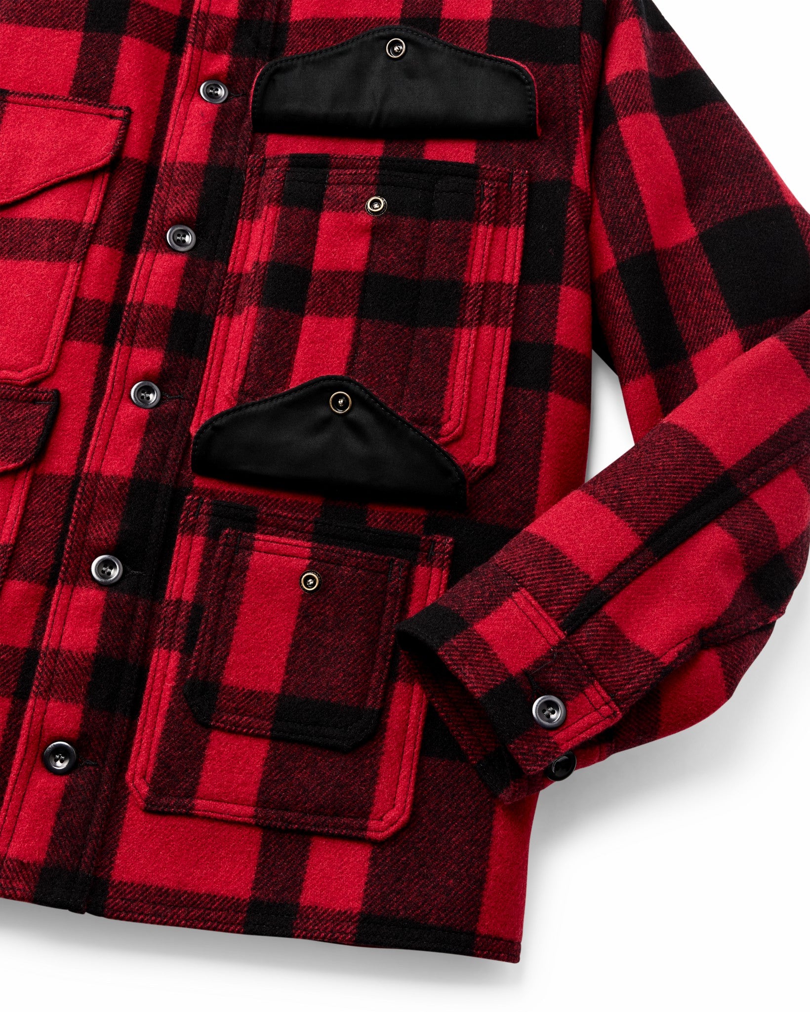 Filson Men 1940s Mackinaw Wool Cruiser Jacket - Red / Black Heritage Plaid