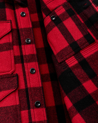 Filson Men 1940s Mackinaw Wool Cruiser Jacket - Red / Black Heritage Plaid