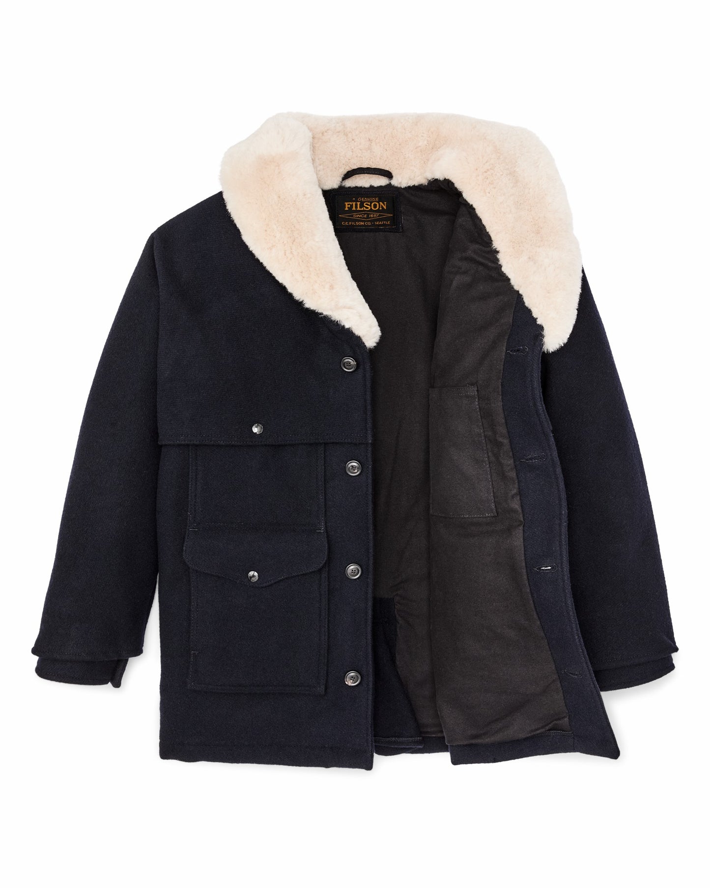 Filson Men Lined Mackinaw Wool Packer Coat - Dark Navy