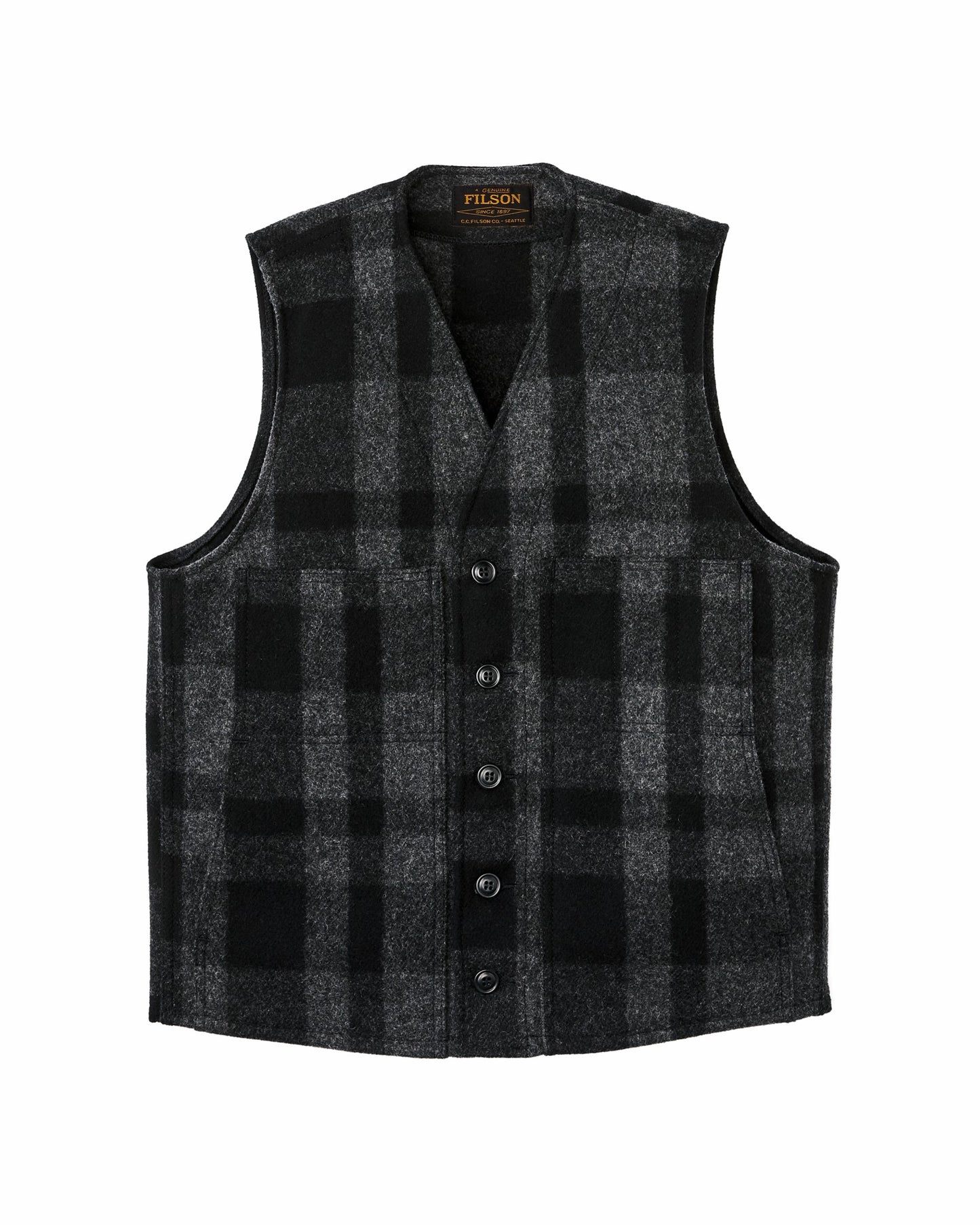 Filson Men Mackinaw Wool Vest - Charcoal / Black Heritage Plaid