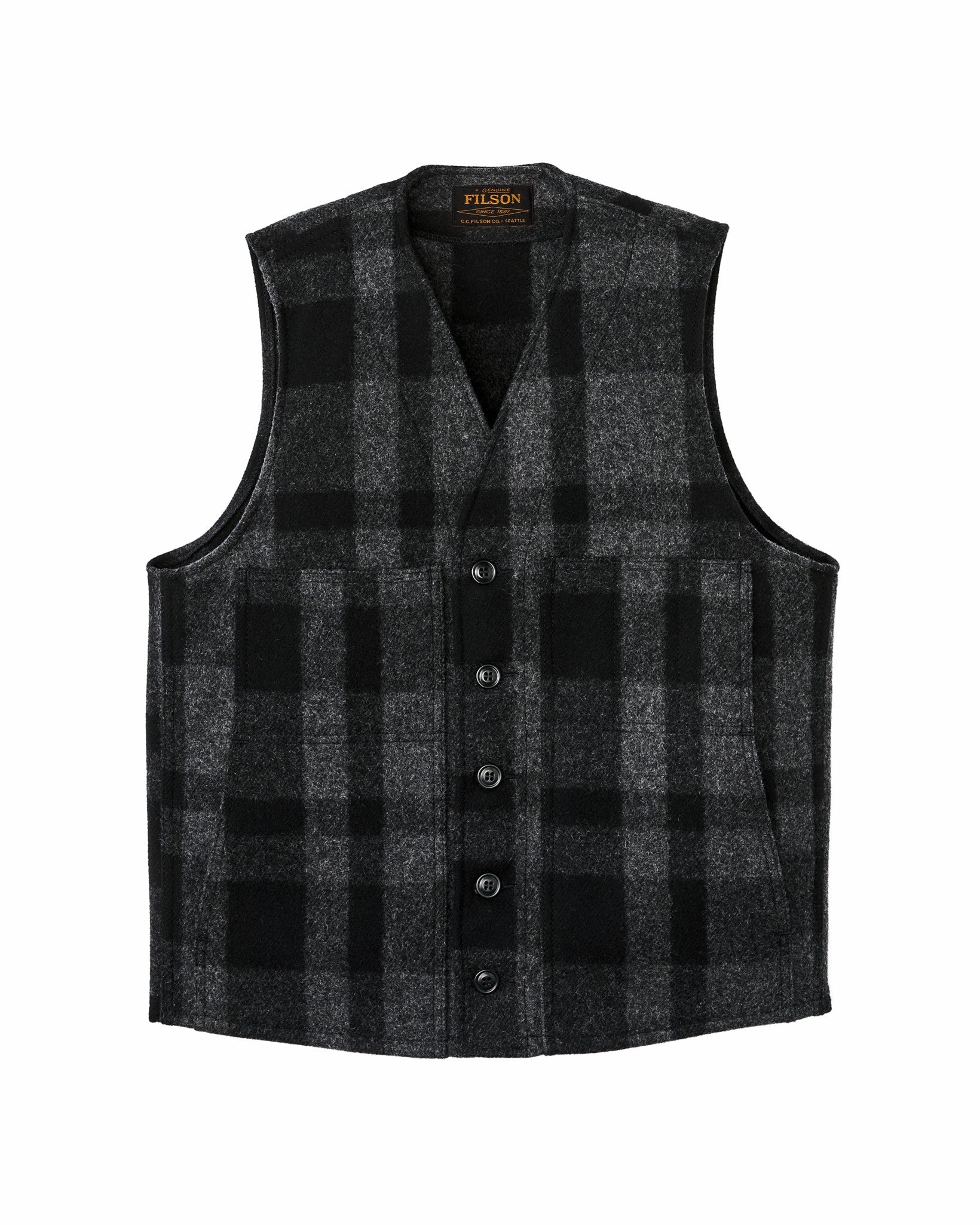 Filson Men Mackinaw Wool Vest - Charcoal / Black Heritage Plaid