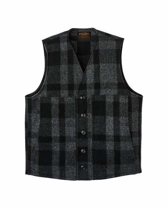 Filson Men Mackinaw Wool Vest - Charcoal / Black Heritage Plaid