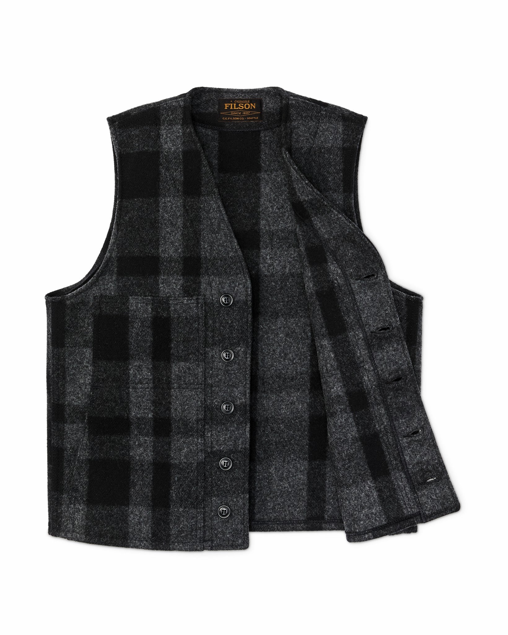 Filson Men Mackinaw Wool Vest - Charcoal / Black Heritage Plaid