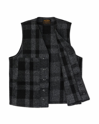 Filson Men Mackinaw Wool Vest - Charcoal / Black Heritage Plaid