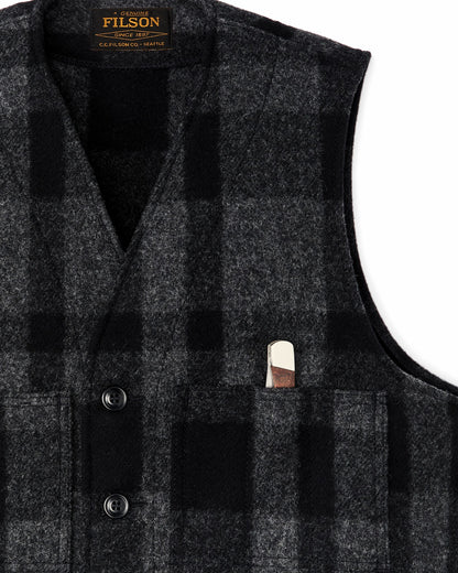 Filson Men Mackinaw Wool Vest - Charcoal / Black Heritage Plaid
