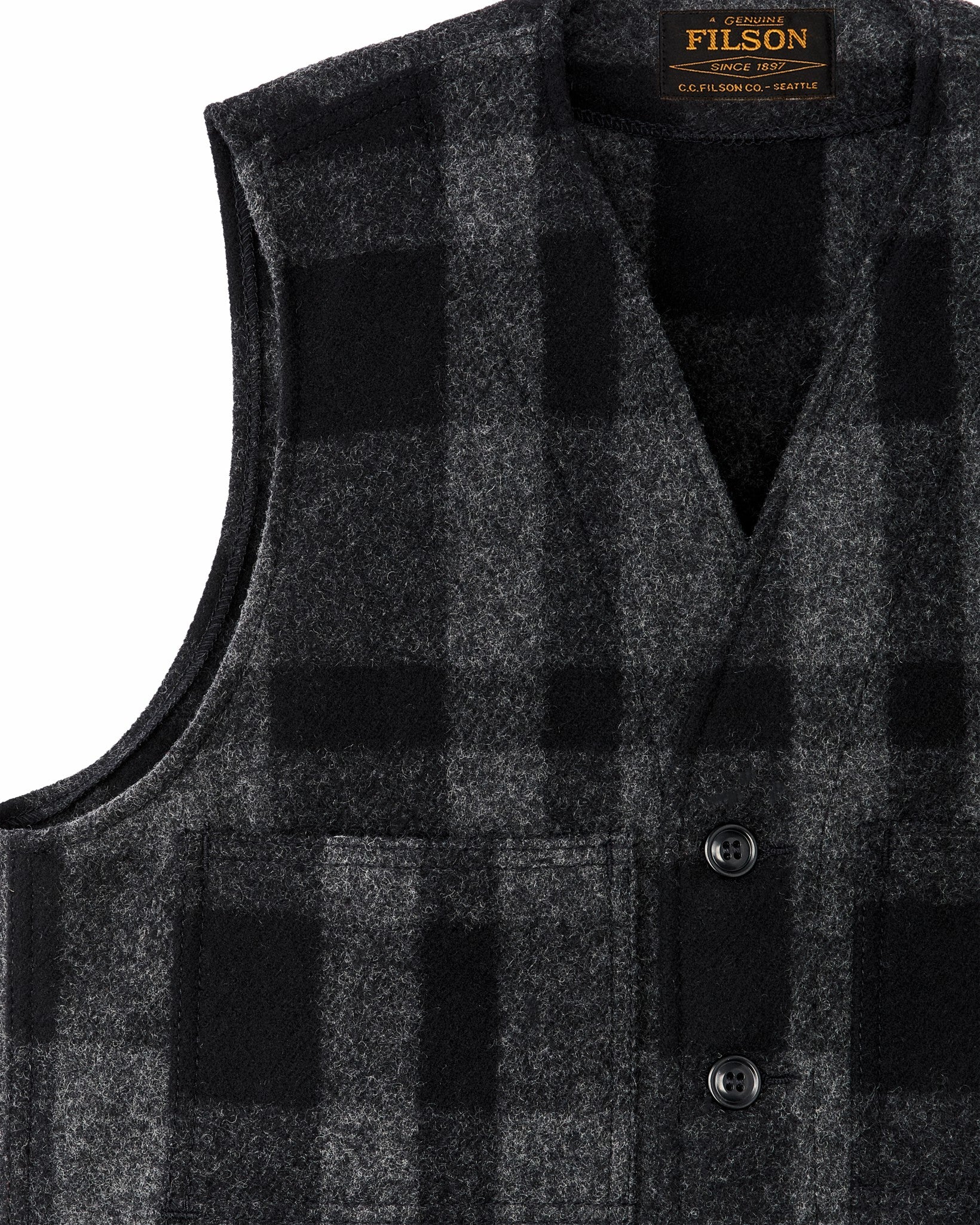 Filson Men Mackinaw Wool Vest - Charcoal / Black Heritage Plaid