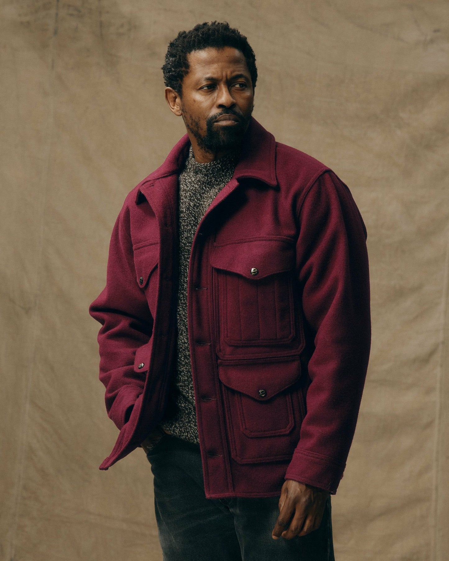 Filson Men 1940s Mackinaw Wool Cruiser Jacket - Wine