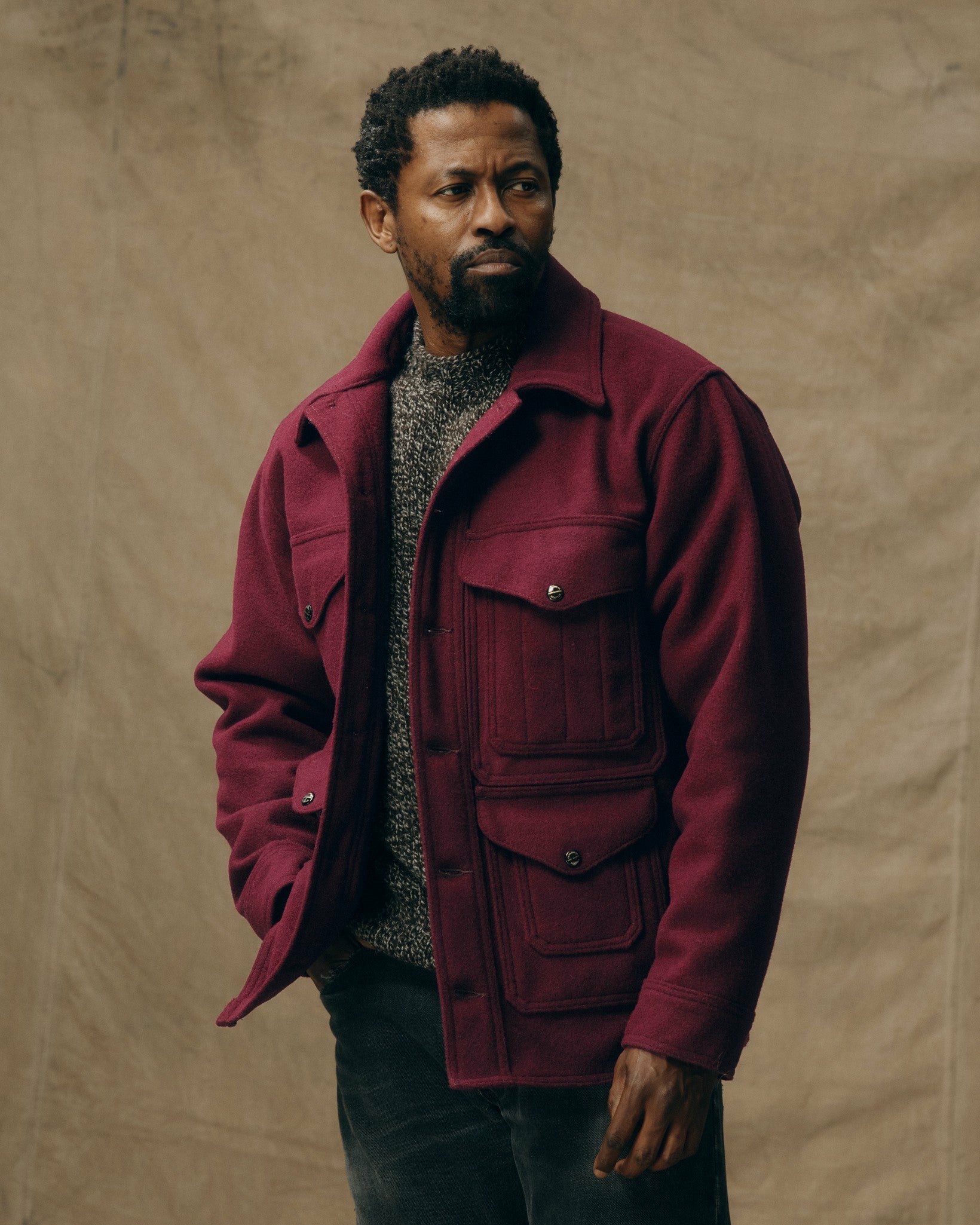 Filson Men 1940s Mackinaw Wool Cruiser Jacket - Wine