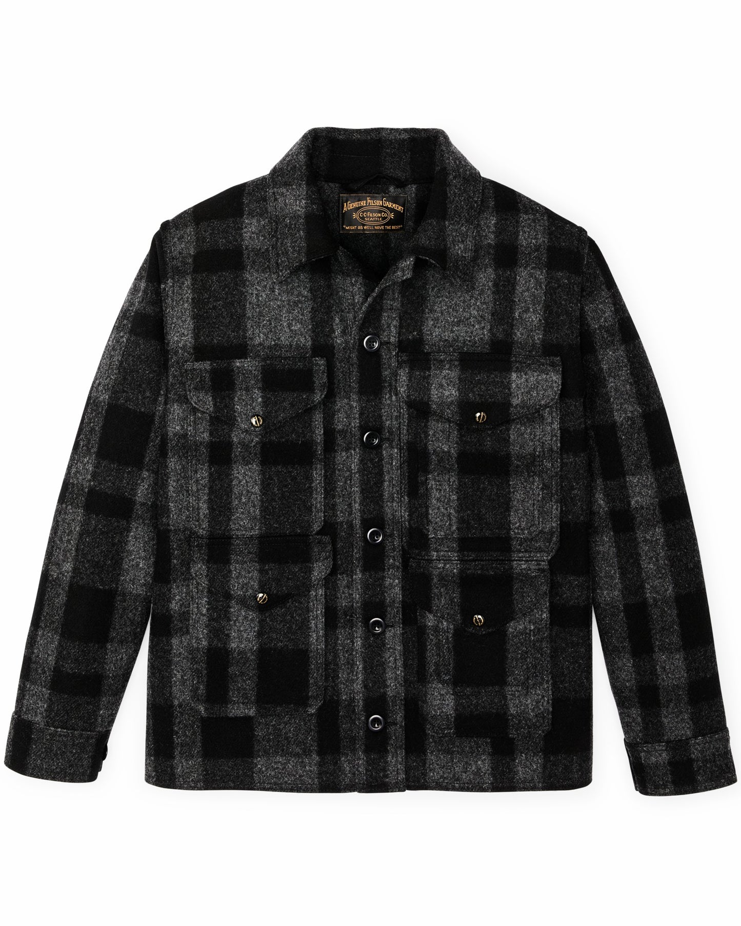 Filson Men 1940s Mackinaw Wool Cruiser Jacket - Charcoal / Black Heritage Plaid