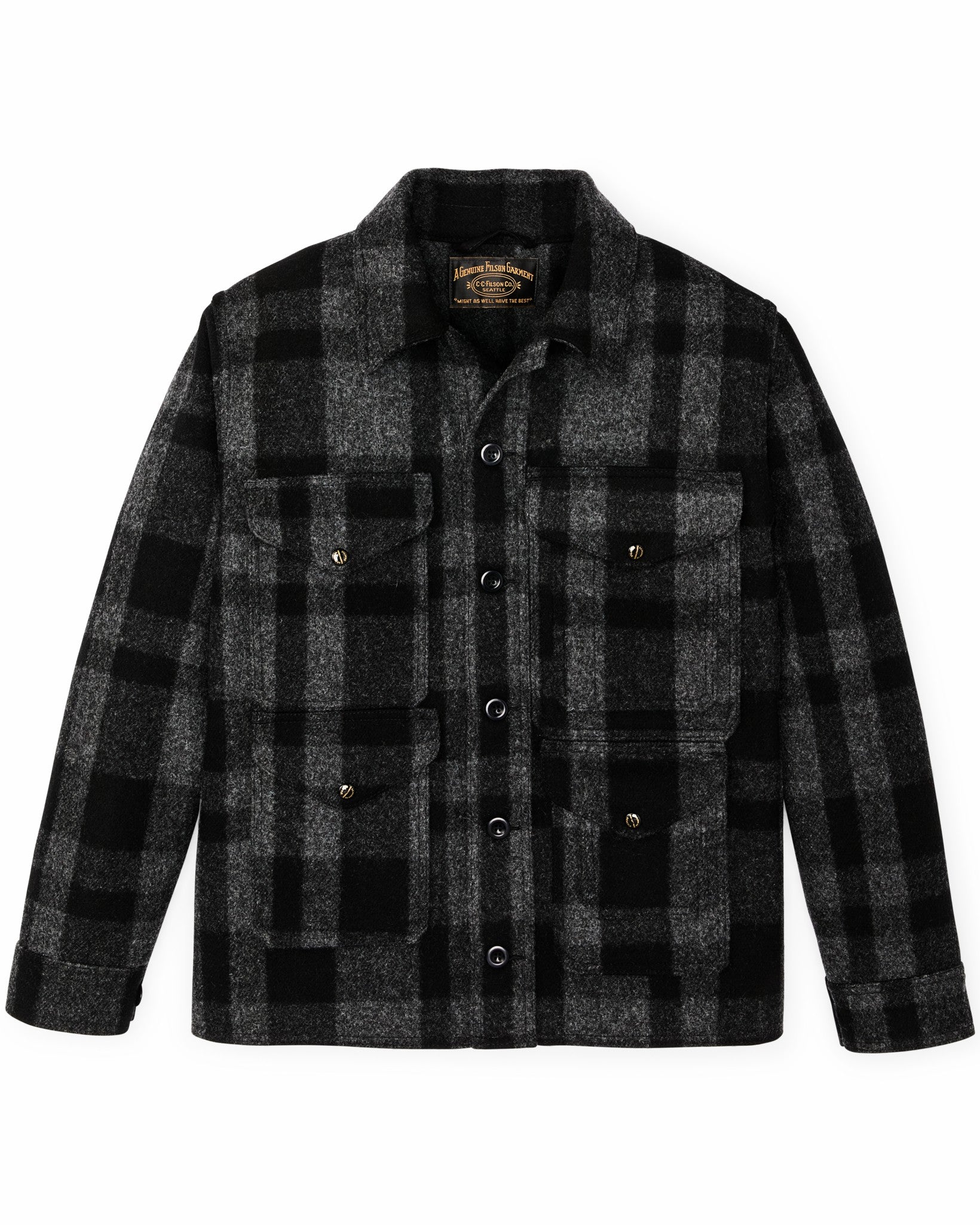 Filson Men 1940s Mackinaw Wool Cruiser Jacket - Charcoal / Black Heritage Plaid