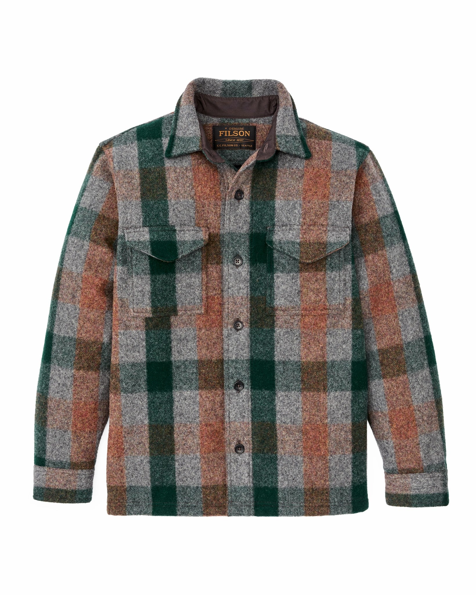 Filson Men Mackinaw Wool Jac-shirt - Green / Orange / Gray Plaid