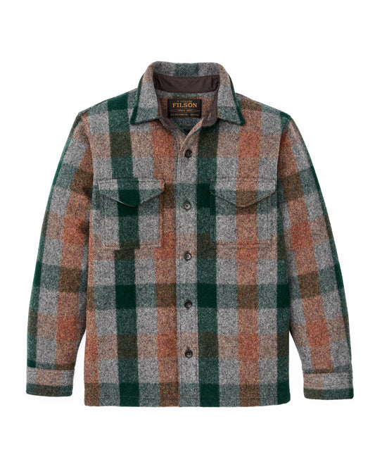 Filson Men Mackinaw Wool Jac-shirt - Green / Orange / Gray Plaid