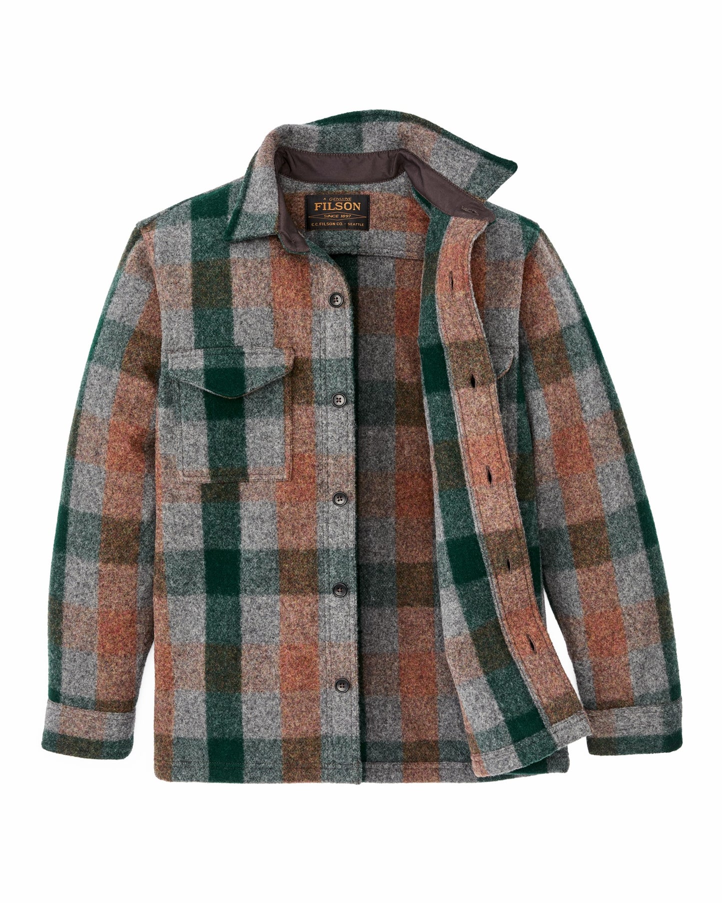 Filson Men Mackinaw Wool Jac-shirt - Green / Orange / Gray Plaid