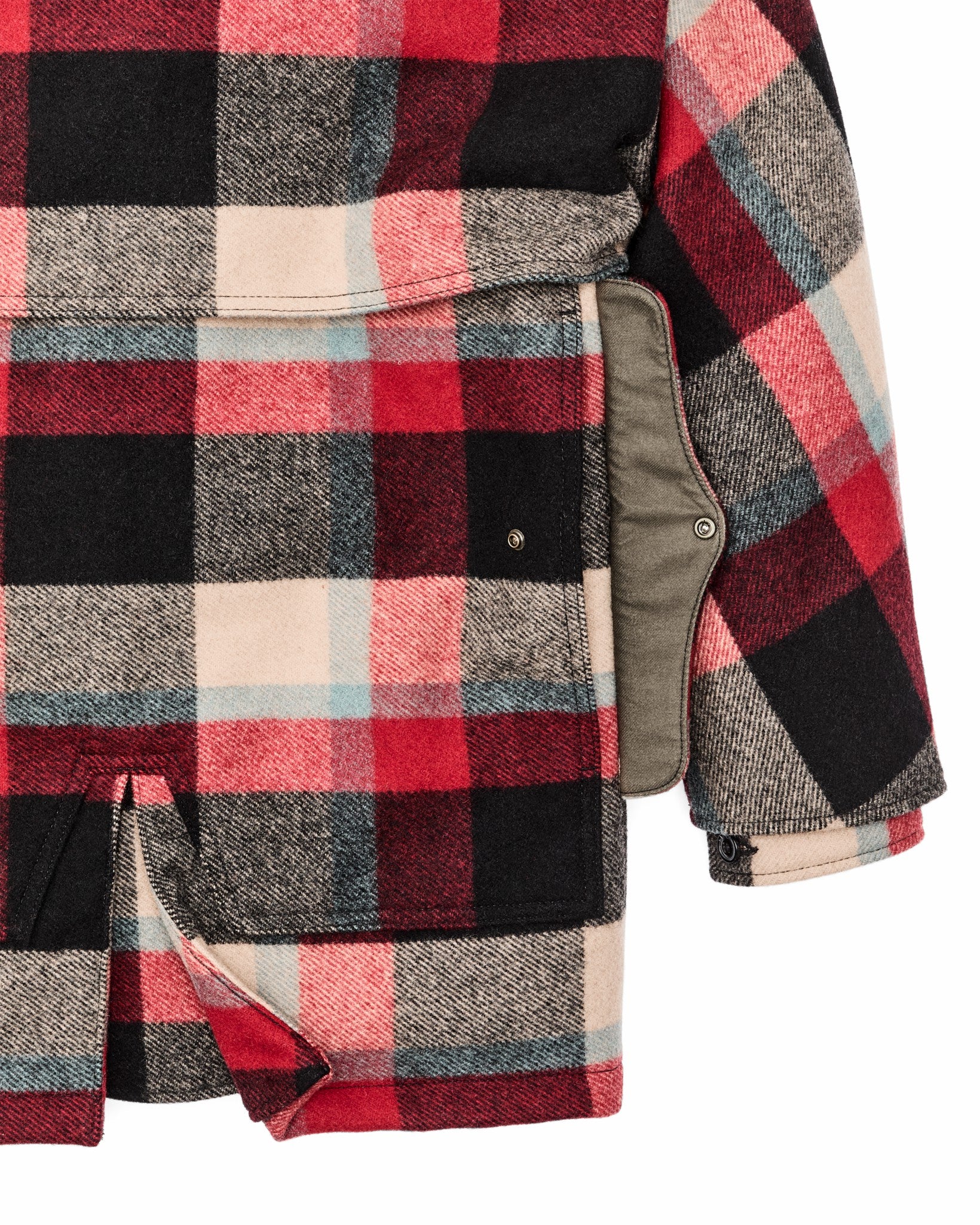Filson Men Lined Mackinaw Wool Packer Coat - Red / Cream / Blue Plaid