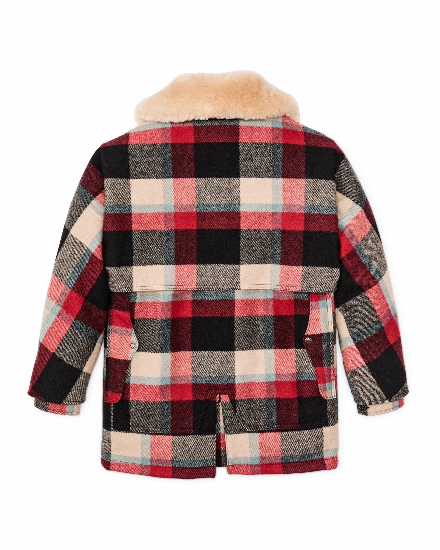Filson Men Lined Mackinaw Wool Packer Coat - Red / Cream / Blue Plaid