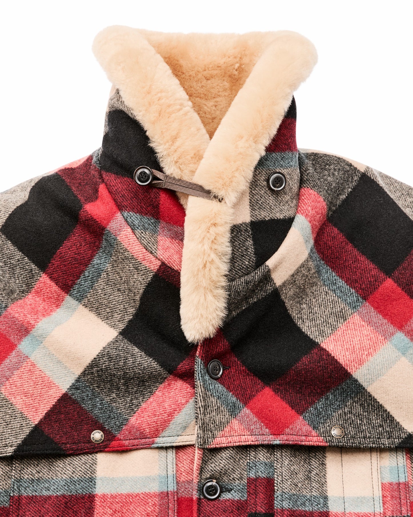 Filson Men Lined Mackinaw Wool Packer Coat - Red / Cream / Blue Plaid