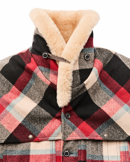 Filson Men Lined Mackinaw Wool Packer Coat - Red / Cream / Blue Plaid