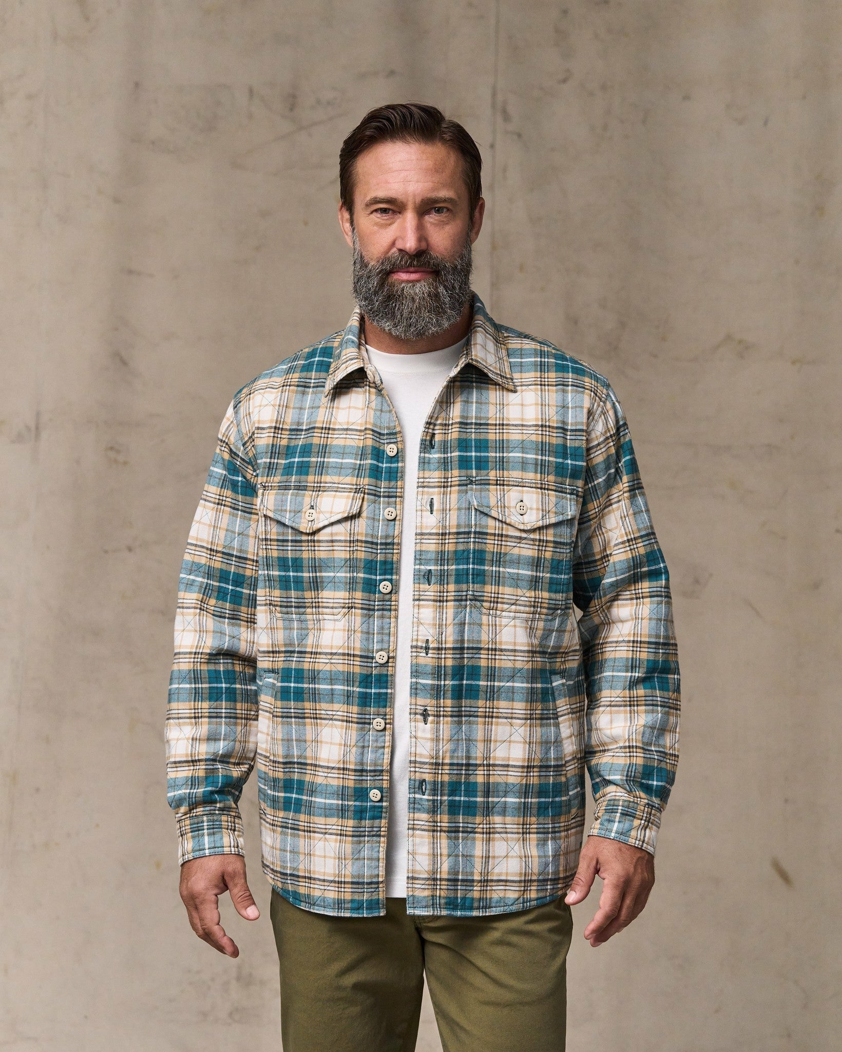 Filson Men Insulated Flannel Jac-shirt - Teal / Khaki Plaid