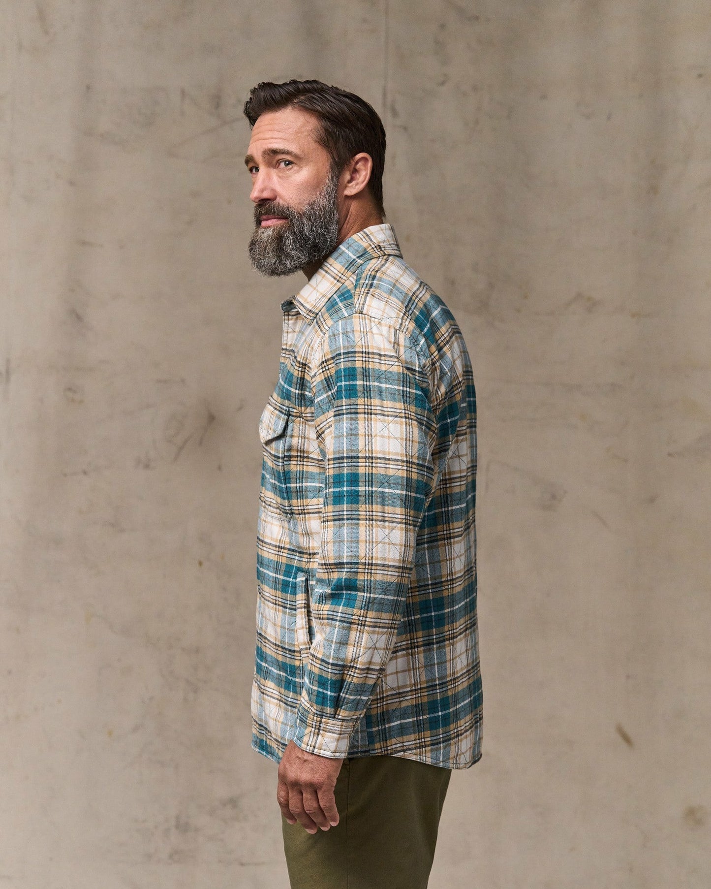 Filson Men Insulated Flannel Jac-shirt - Teal / Khaki Plaid