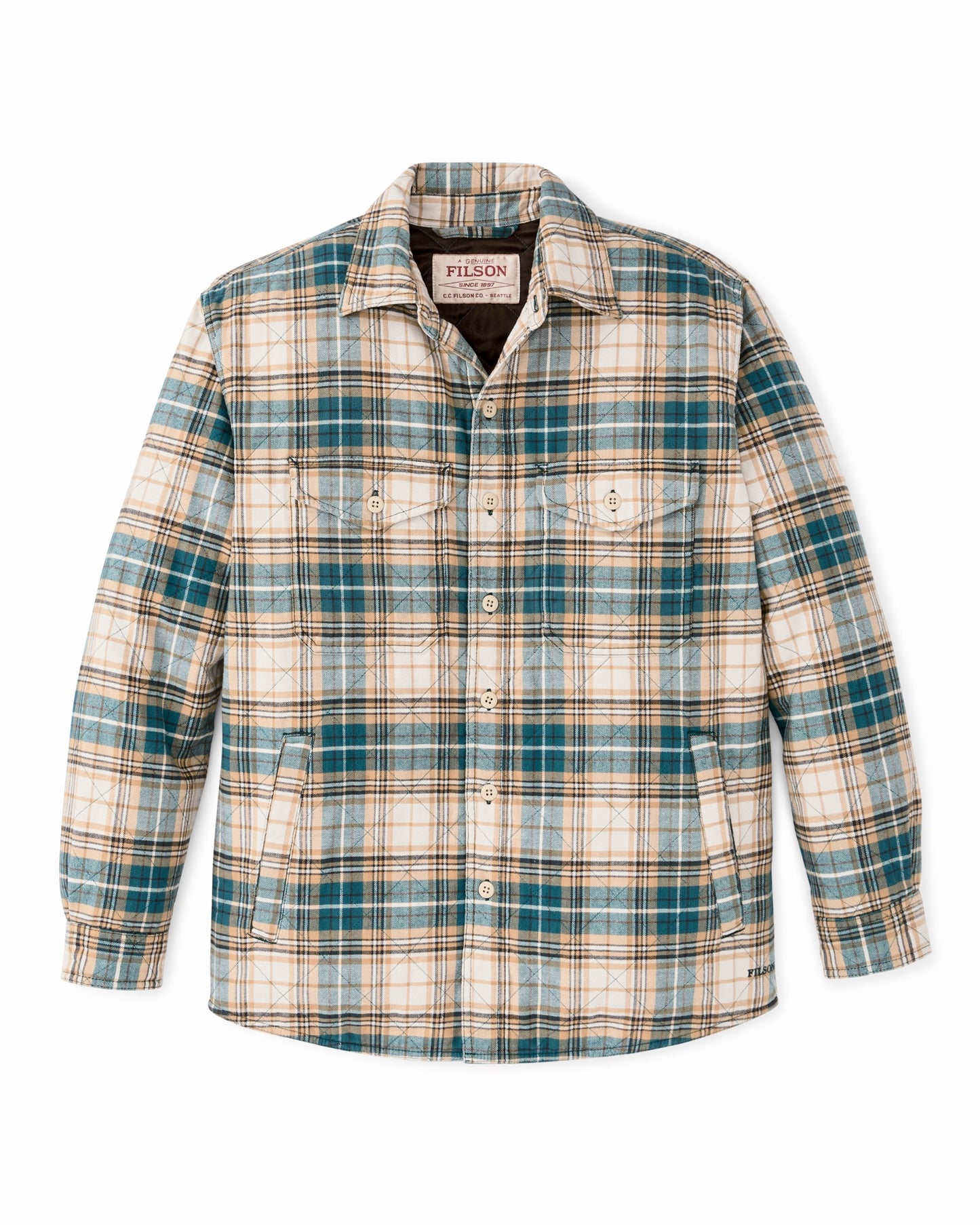 Filson Men Insulated Flannel Jac-shirt - Teal / Khaki Plaid