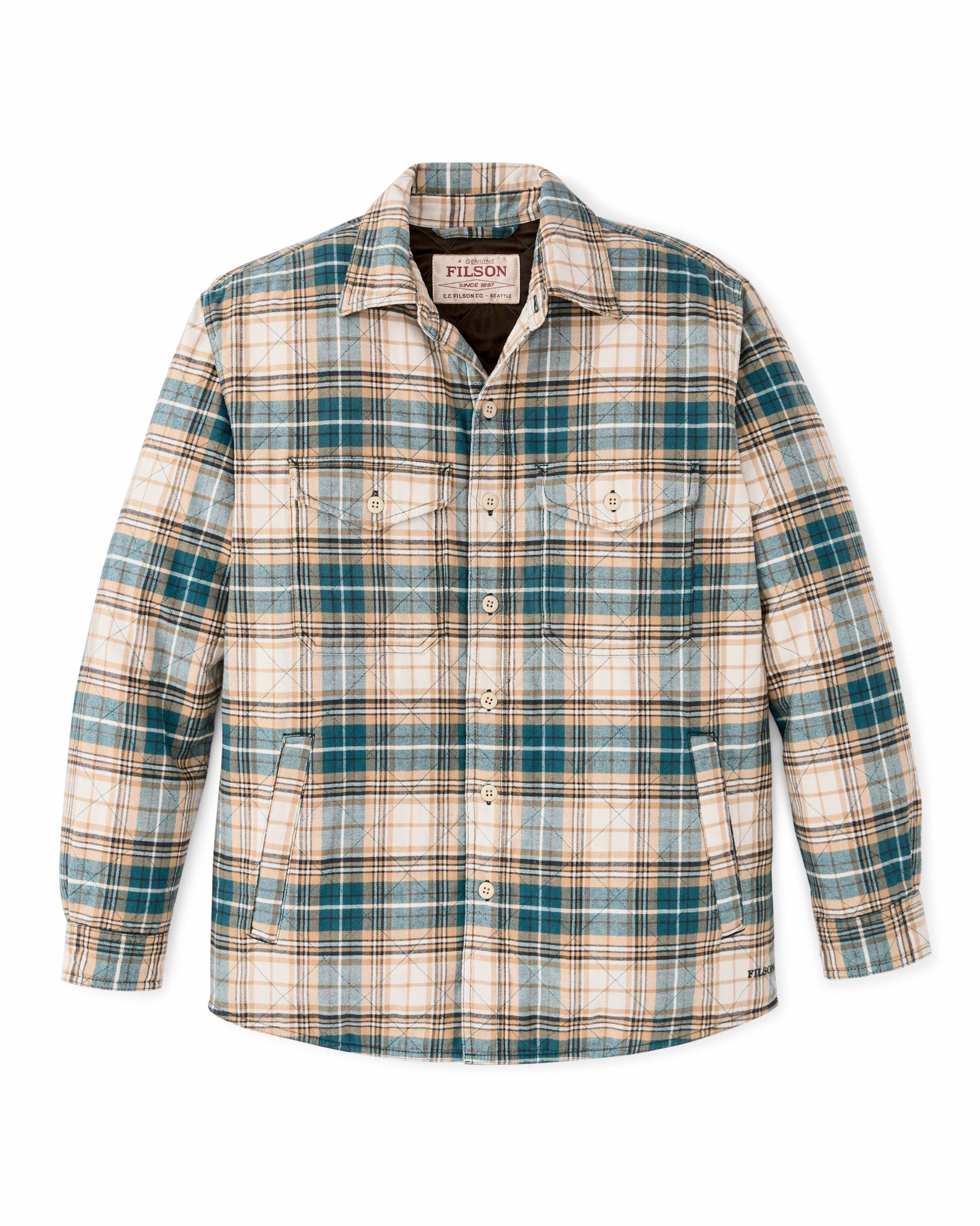 Filson Men Insulated Flannel Jac-shirt - Teal / Khaki Plaid