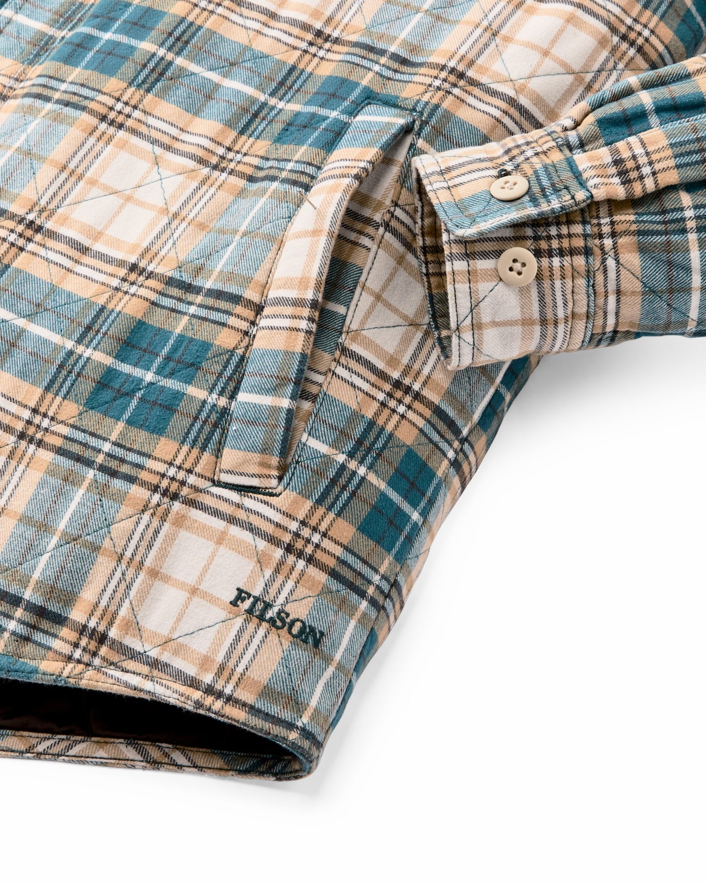 Filson Men Insulated Flannel Jac-shirt - Teal / Khaki Plaid