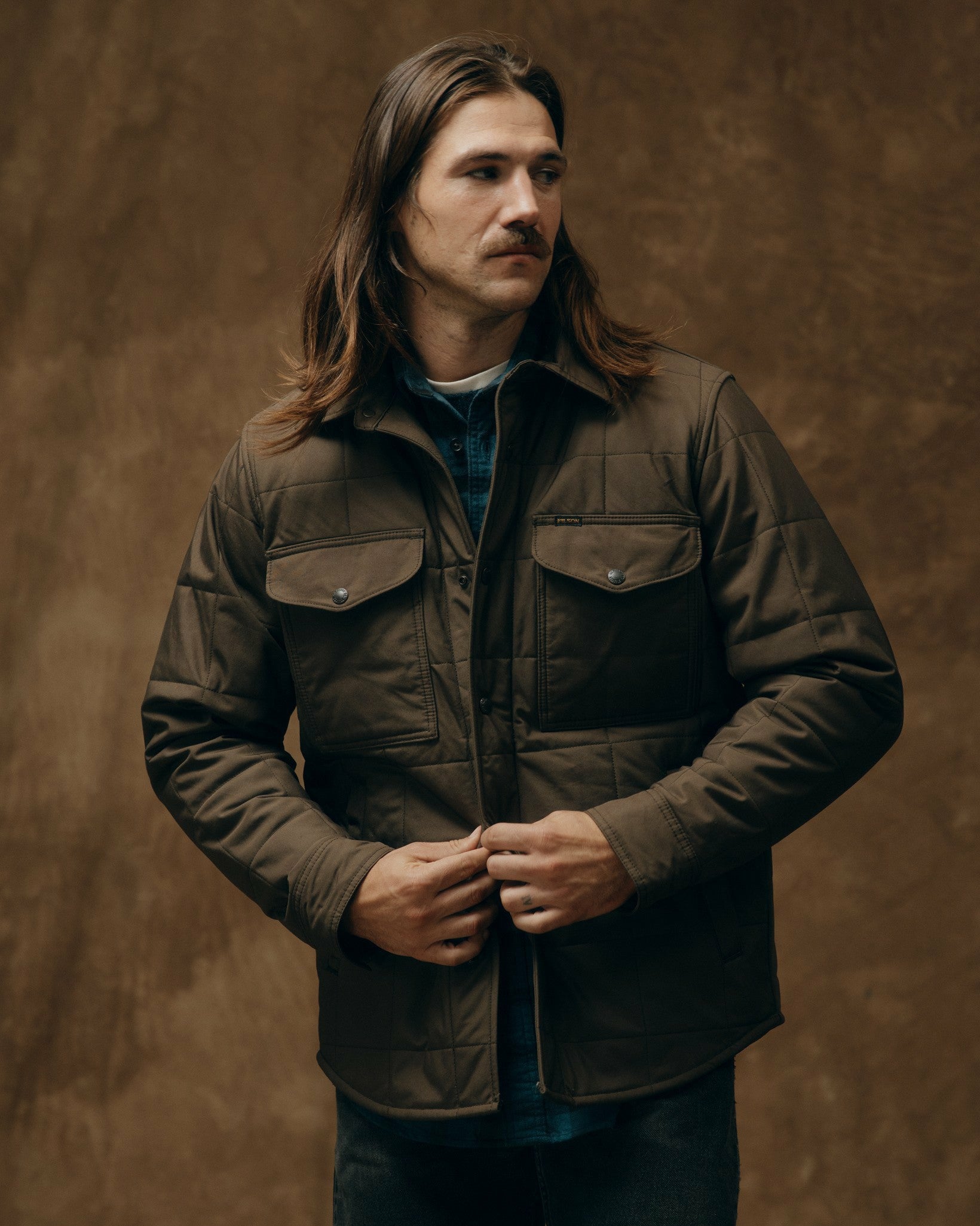 Filson Men Cover Cloth Quilted Jac-shirt - Slate Black