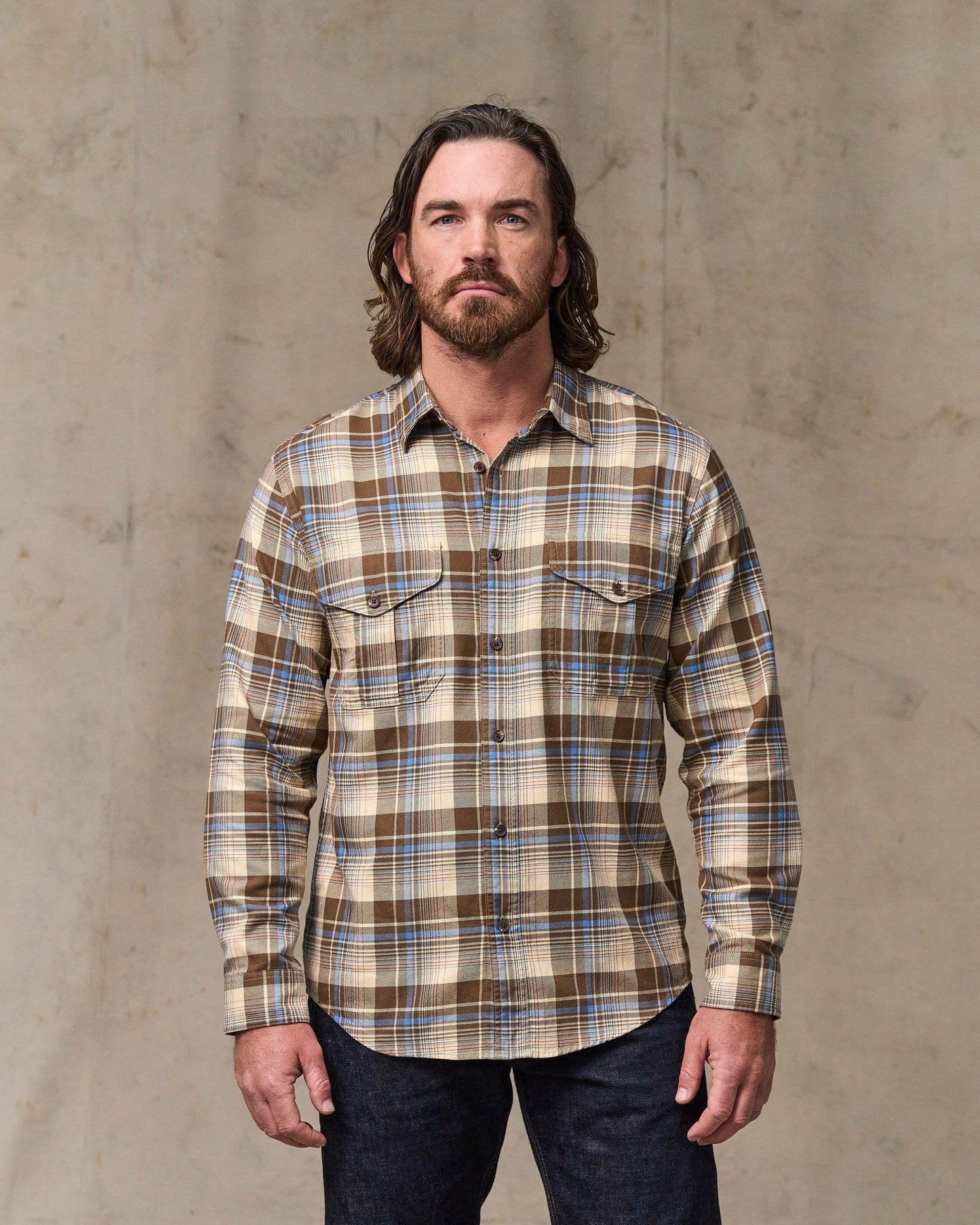 Filson Men Lightweight Alaskan Guide Shirt - Cream / Blue / Multi Plaid