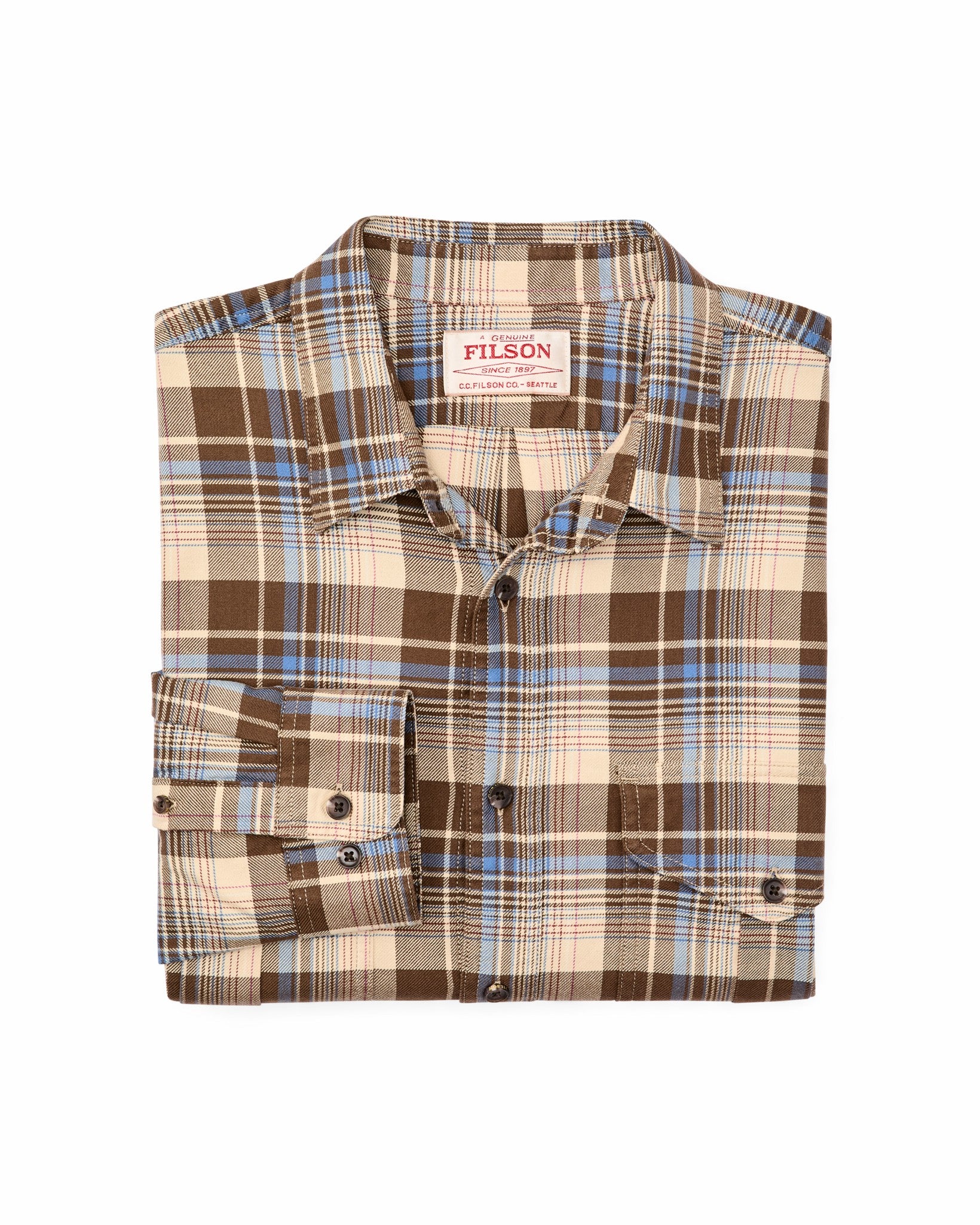 Filson Men Lightweight Alaskan Guide Shirt - Cream / Blue / Multi Plaid