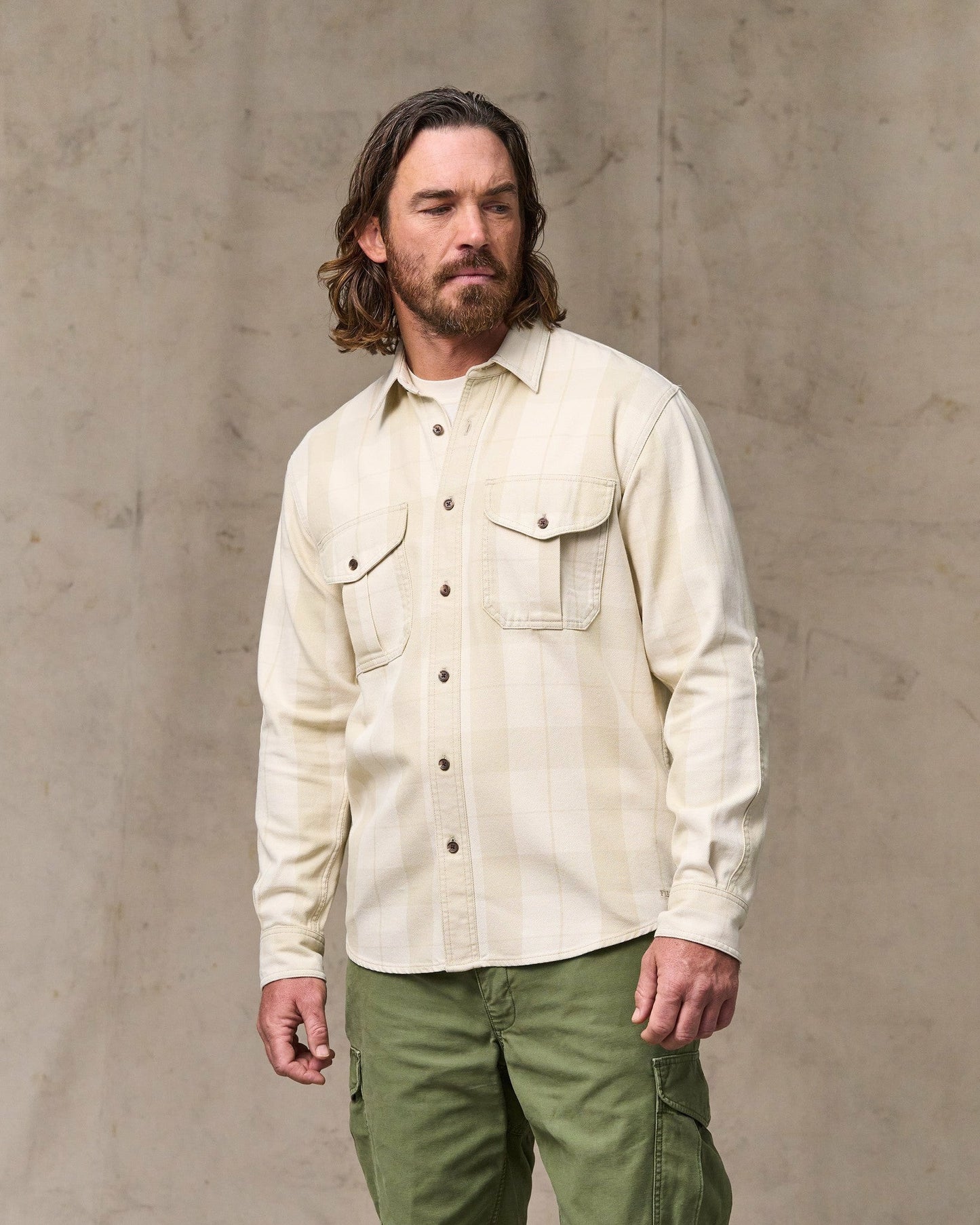Filson Men Vintage Wash Alaskan Guide Shirt - Sand / Stone Plaid