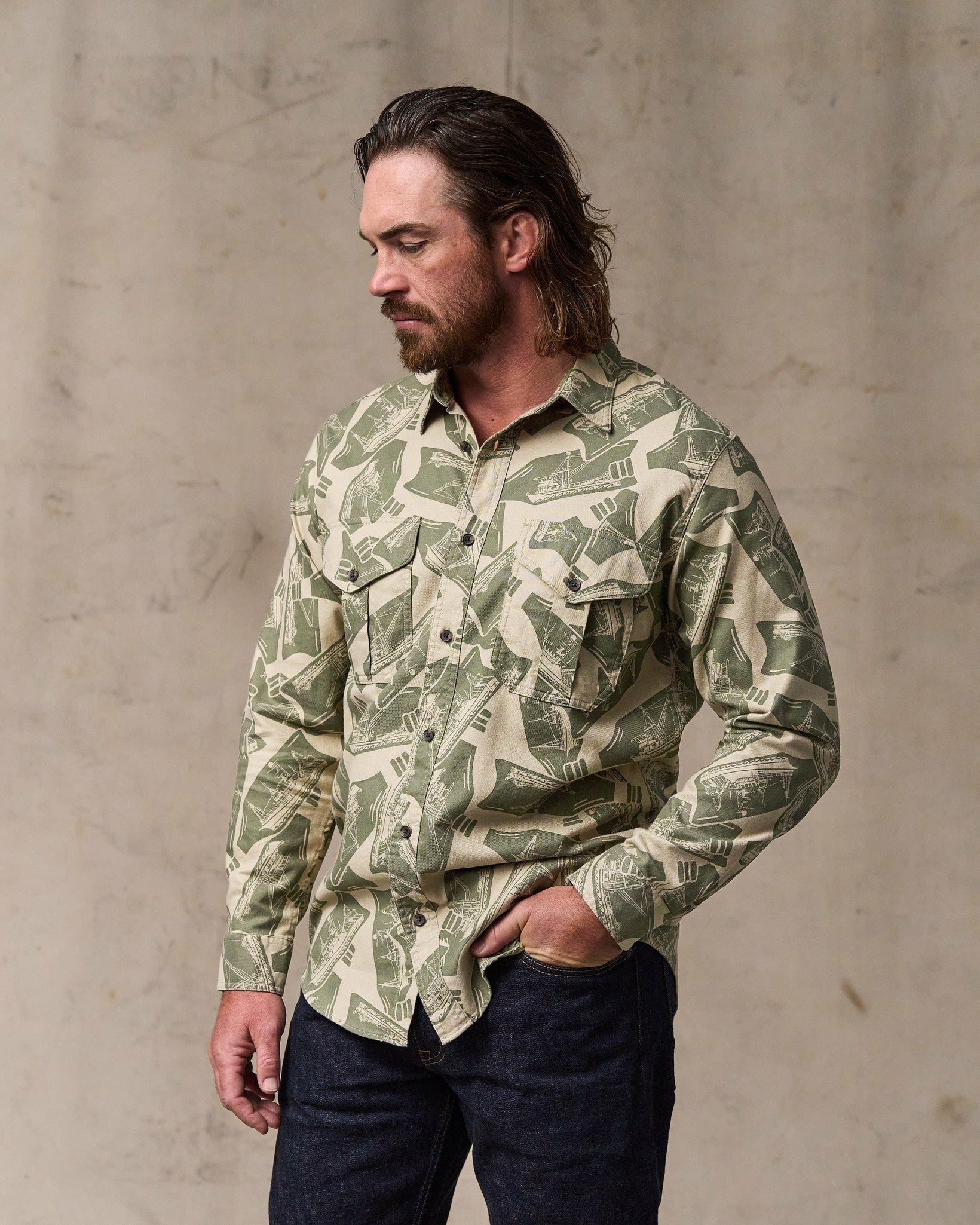 Filson Men Lightweight Alaskan Guide Shirt - Khaki / Print