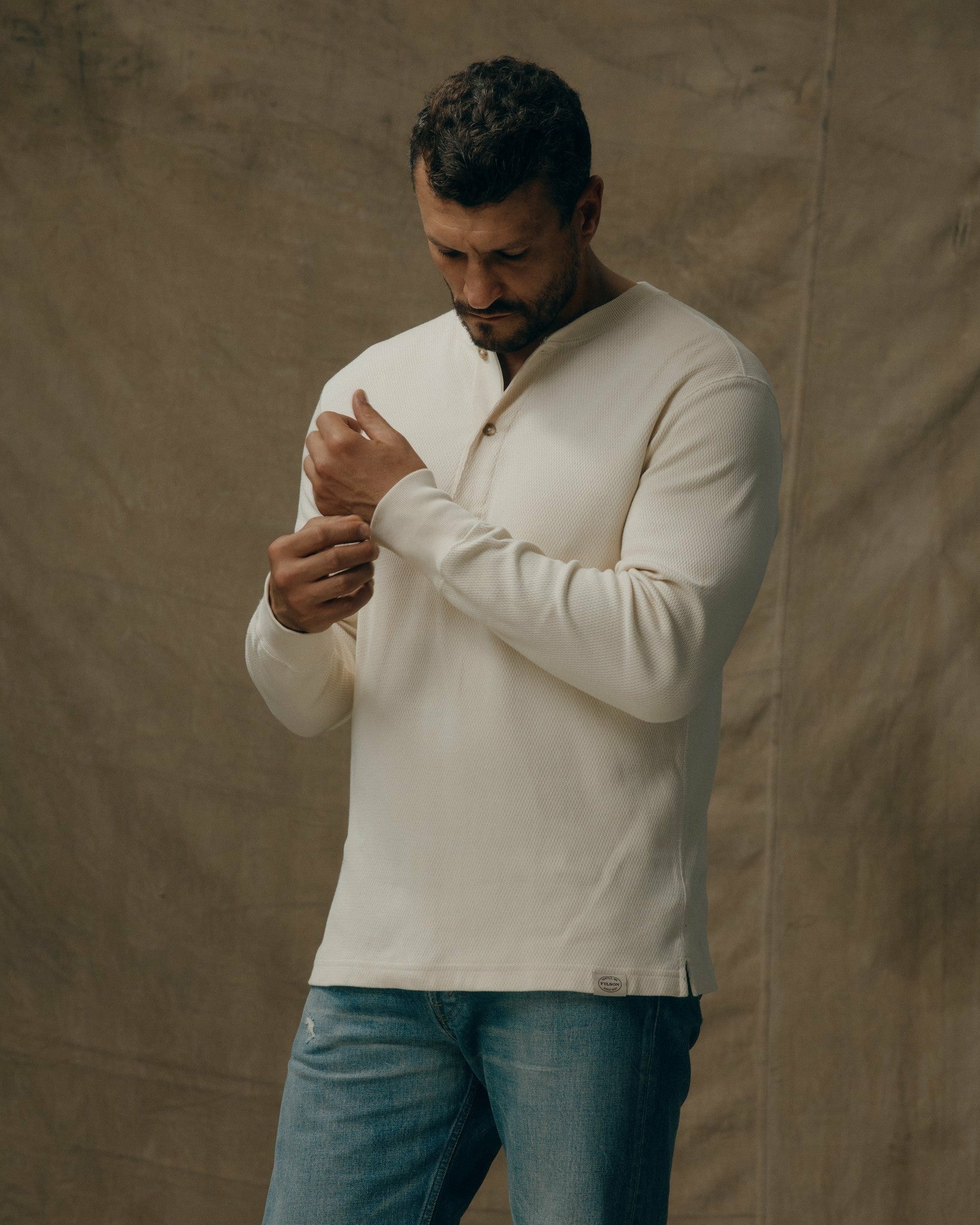 Filson Men Men's 100% Cotton Waffle Knit Henley