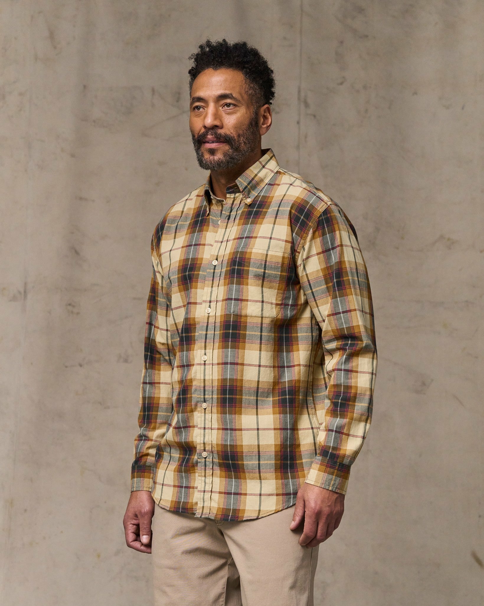 Filson Men Madras Button-Down Shirt - Tan / Spruce Multicolor