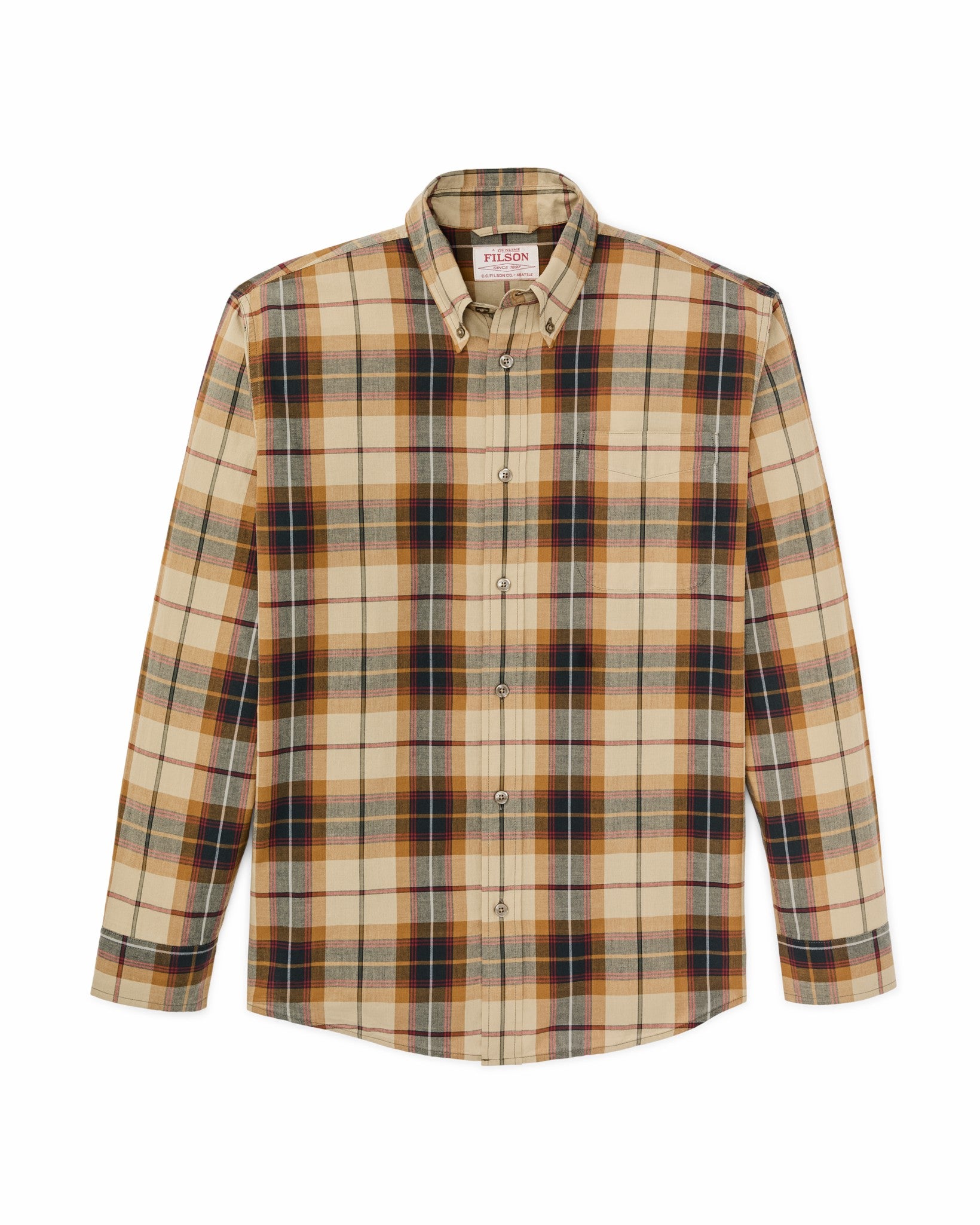 Filson Men Madras Button-Down Shirt - Tan / Spruce Multicolor