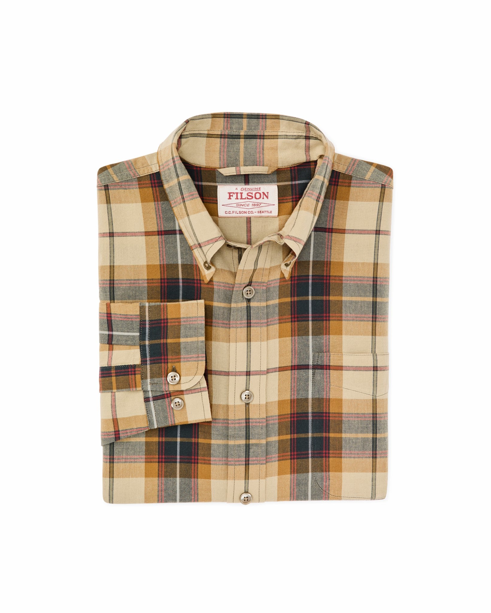Filson Men Madras Button-Down Shirt - Tan / Spruce Multicolor