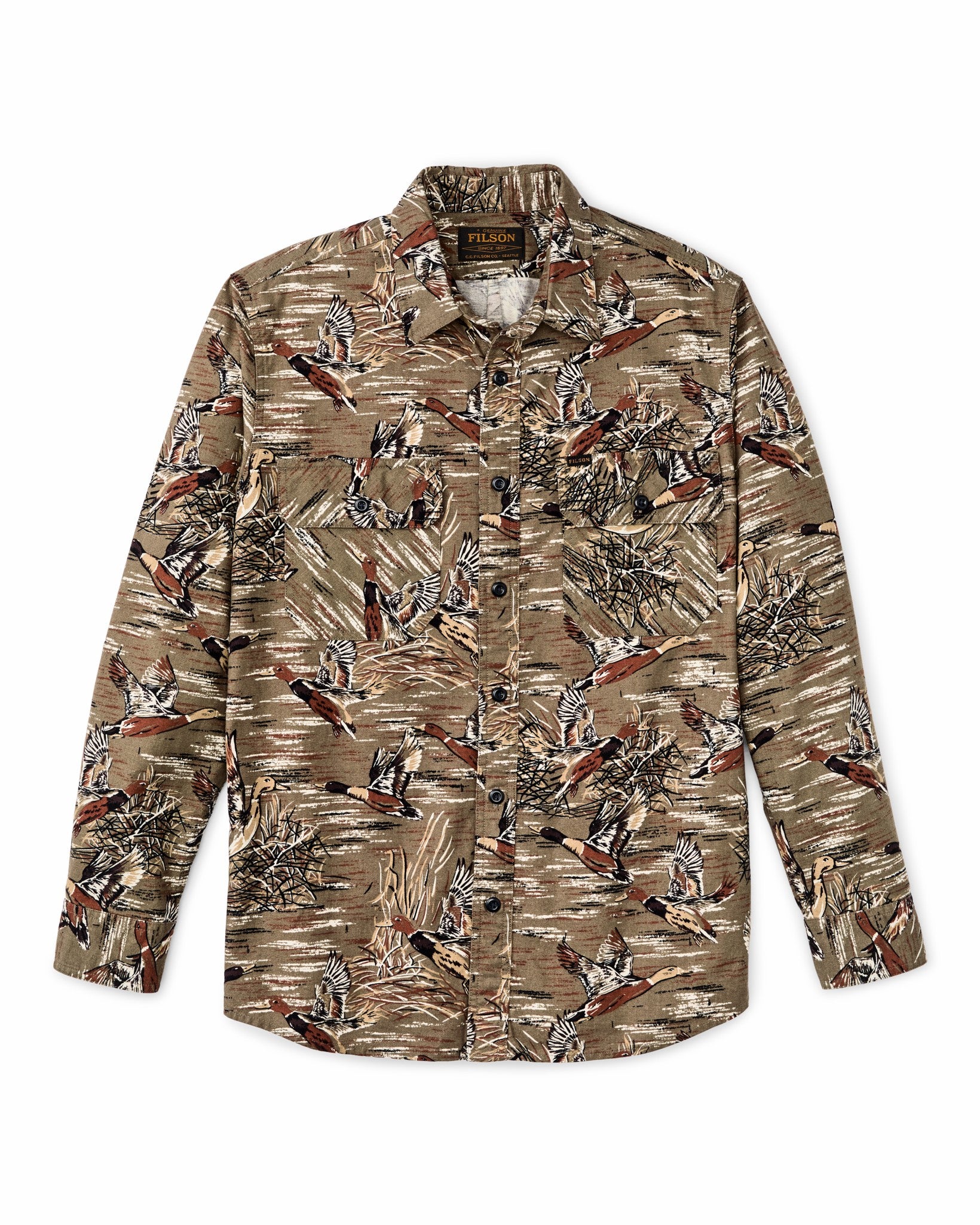 Filson Men Field Flannel Shirt - Brown / Marsh Mallards