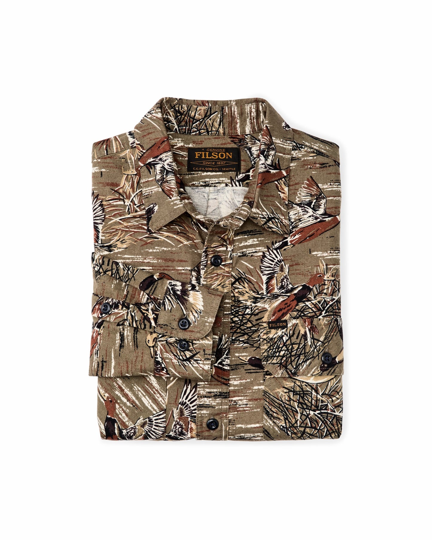 Filson Men Field Flannel Shirt - Brown / Marsh Mallards