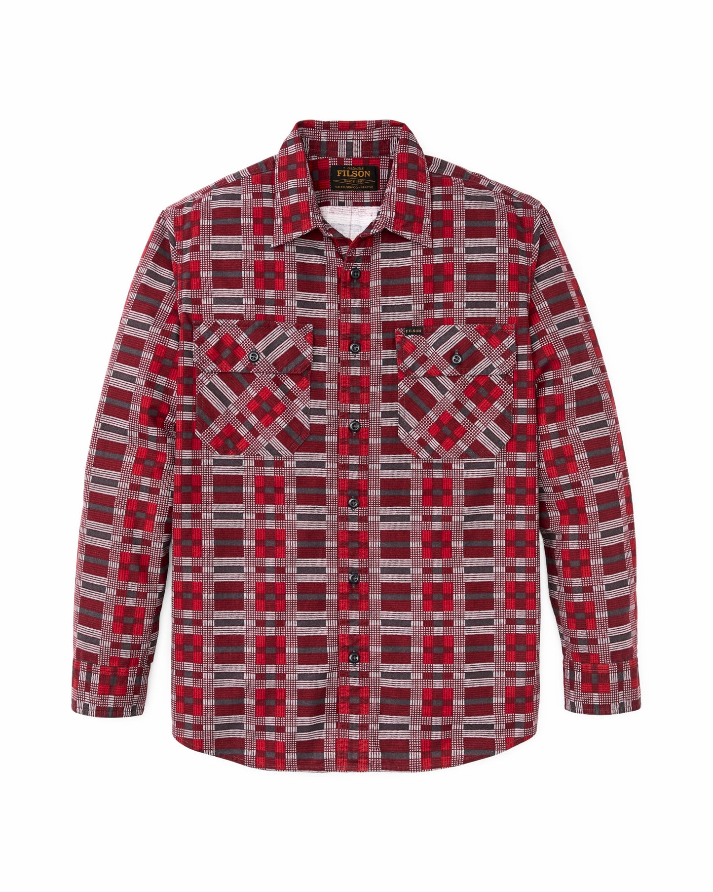 Filson Men Field Flannel Shirt - Burgundy / Red Plaid