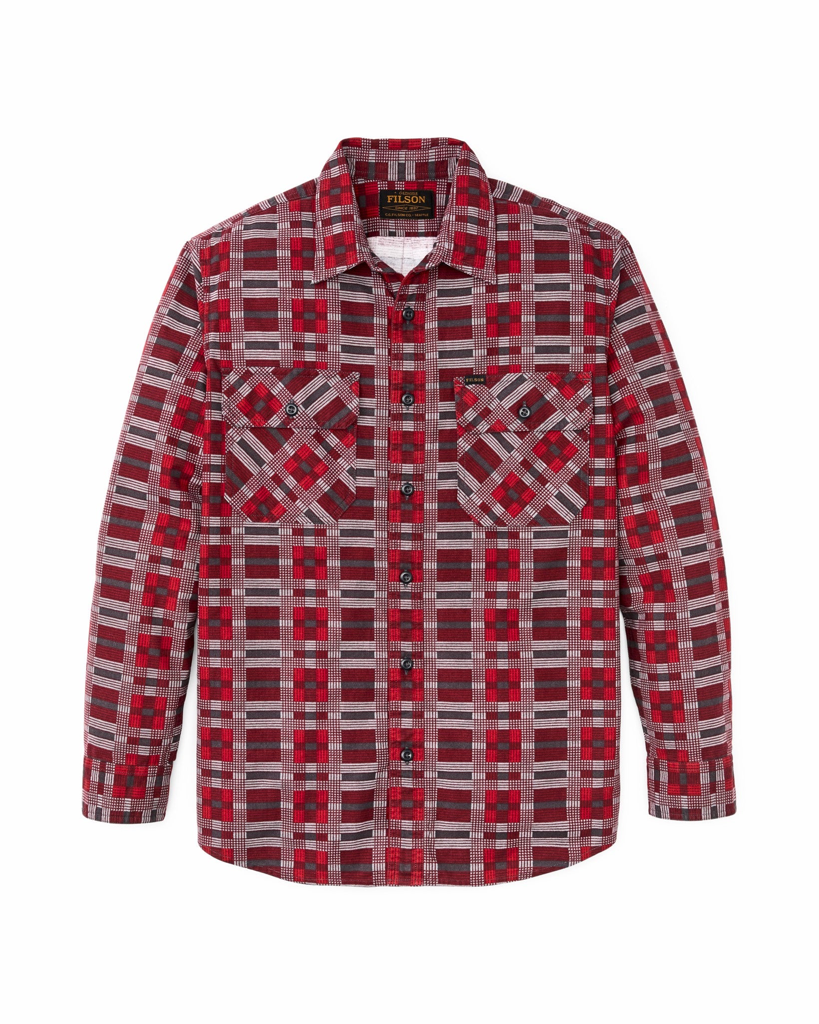 Filson Men Field Flannel Shirt - Burgundy / Red Plaid